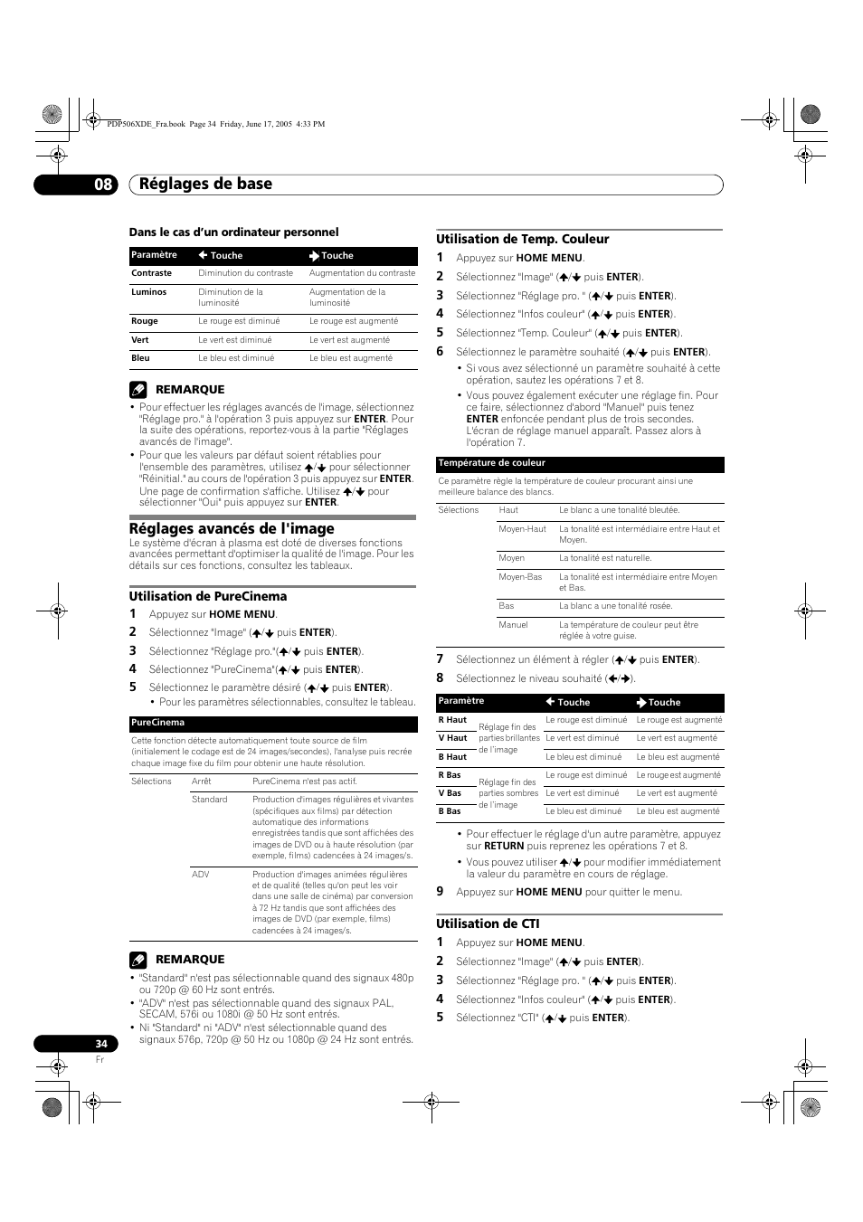 Réglages avancés de l'image, Réglages de base 08 | Pioneer PDP-506XDE User Manual | Page 112 / 236