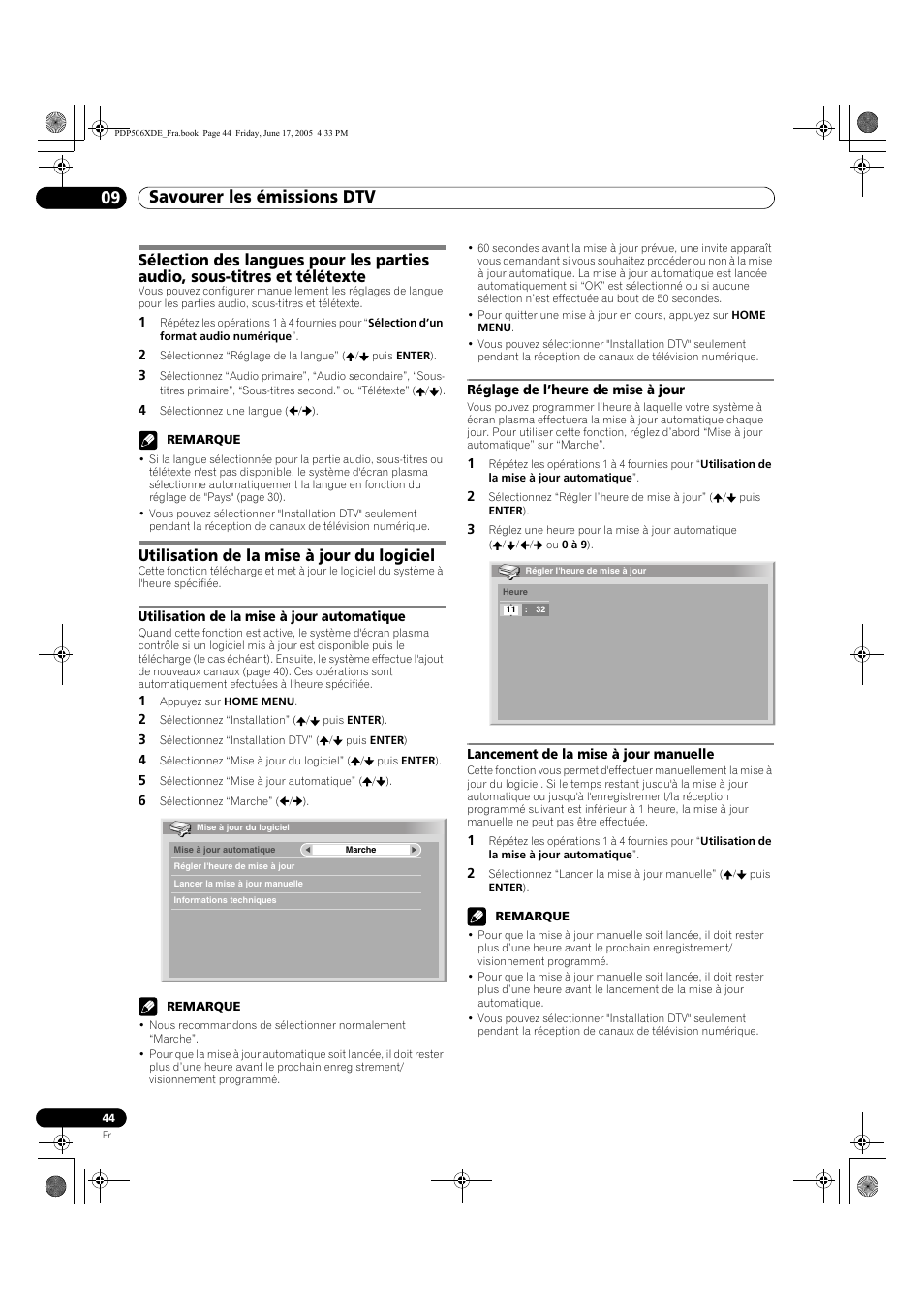 Savourer les émissions dtv 09, Utilisation de la mise à jour du logiciel | Pioneer PDP-506XDE User Manual | Page 122 / 236
