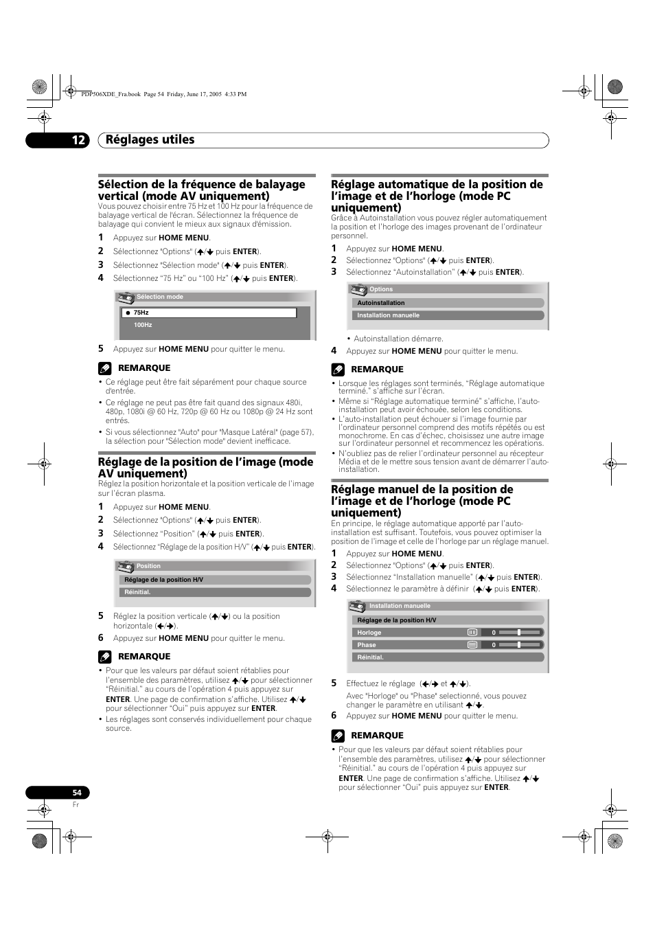 12 réglages utiles, Réglages utiles 12 réglages utiles | Pioneer PDP-506XDE User Manual | Page 132 / 236