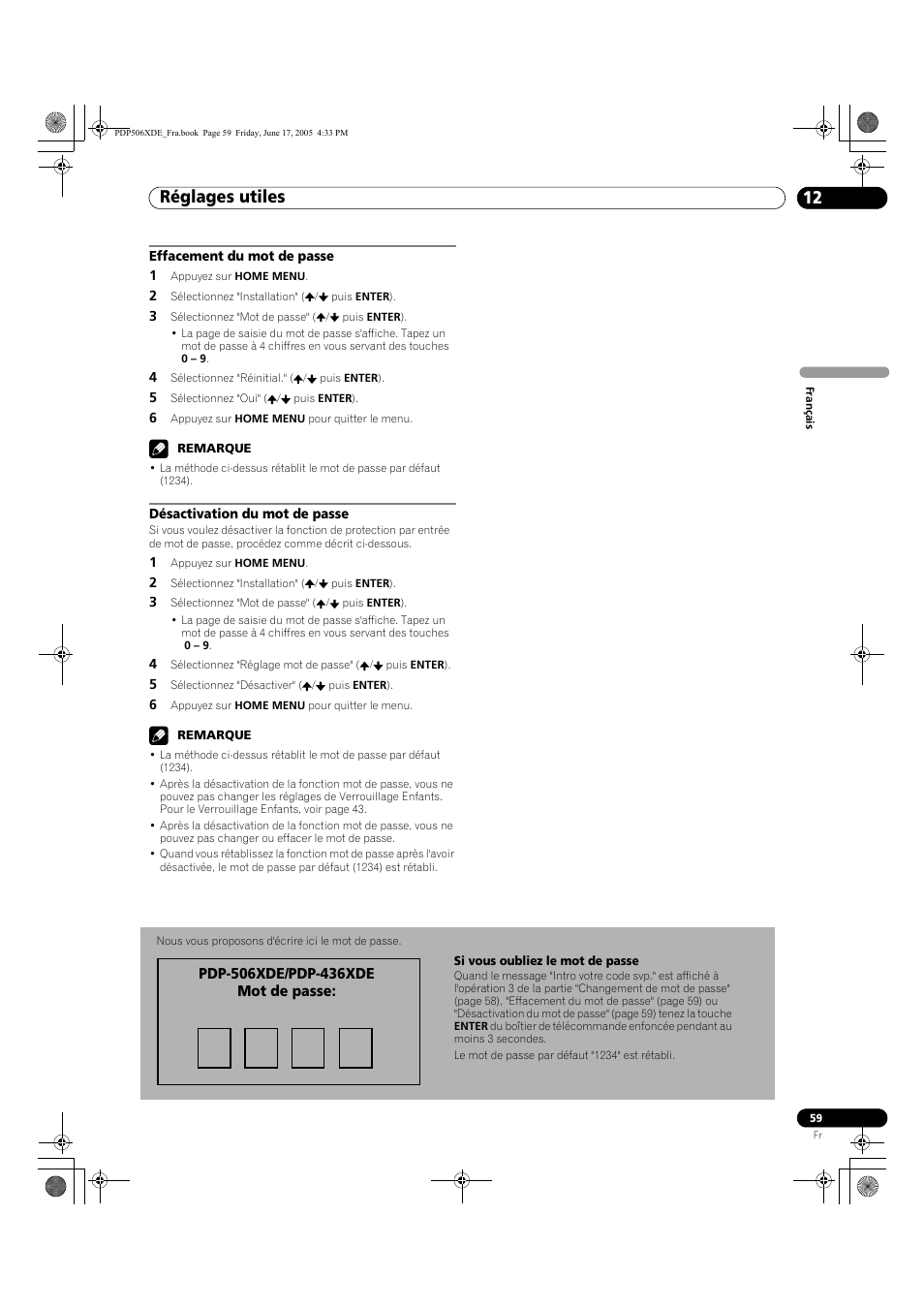 Réglages utiles 12 | Pioneer PDP-506XDE User Manual | Page 137 / 236