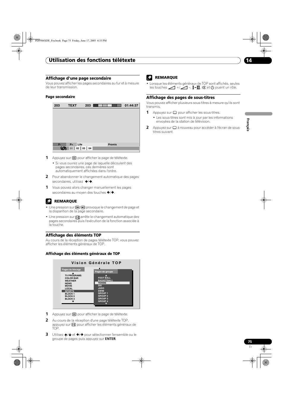 Utilisation des fonctions télétexte 14 | Pioneer PDP-506XDE User Manual | Page 153 / 236