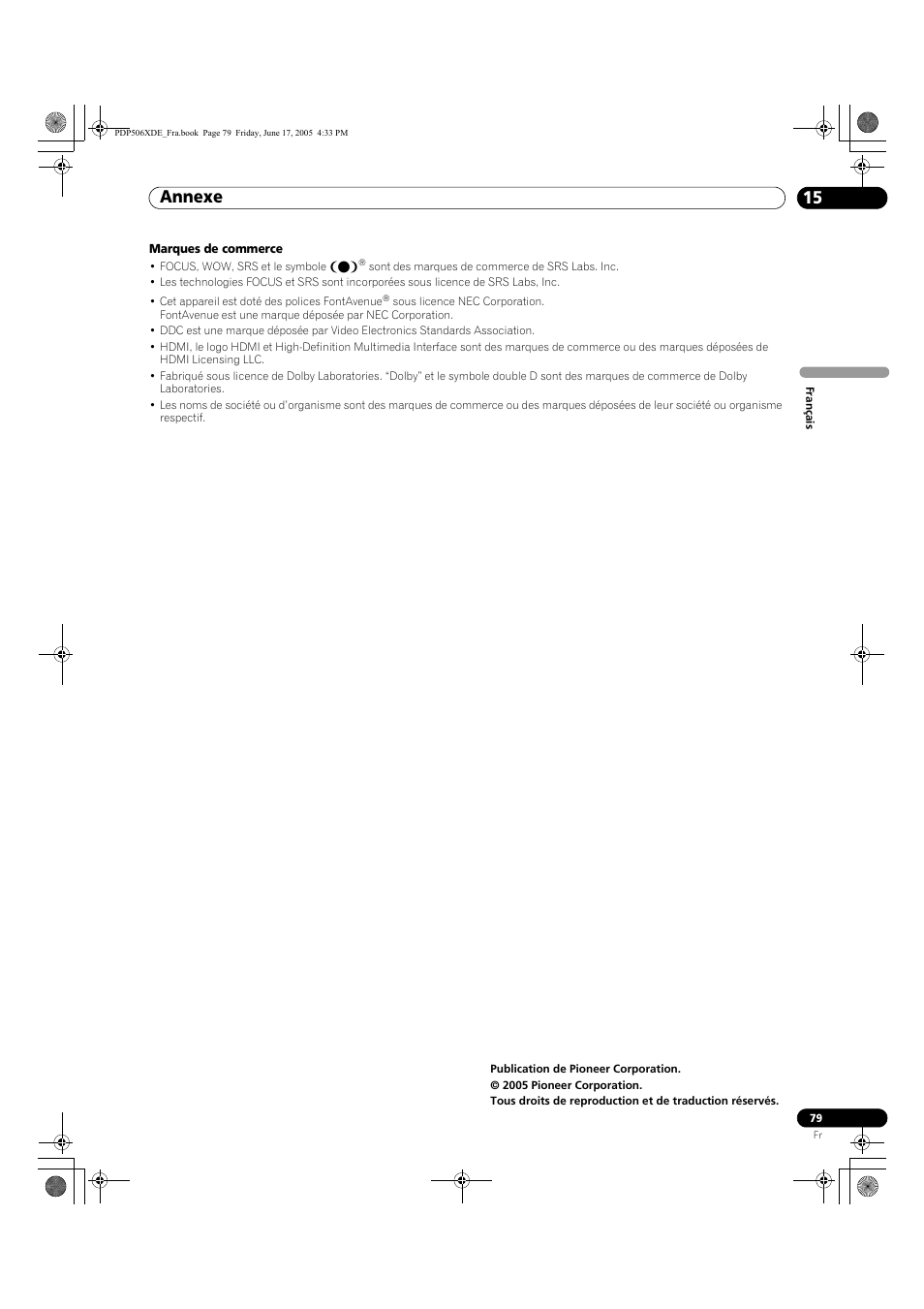 Annexe 15 | Pioneer PDP-506XDE User Manual | Page 157 / 236