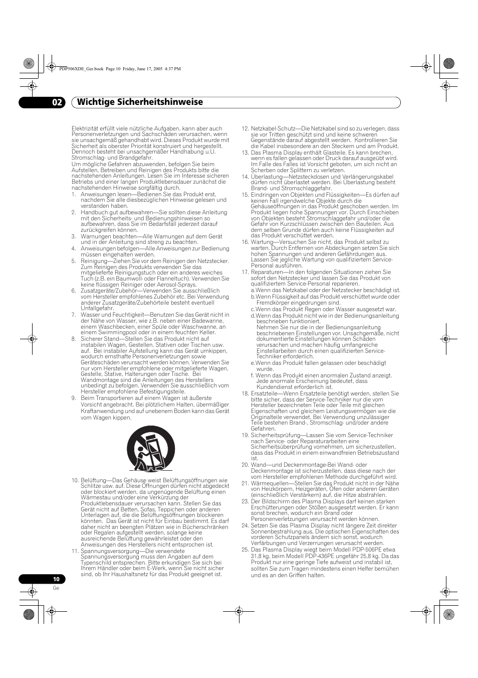 02 wichtige sicherheitshinweise | Pioneer PDP-506XDE User Manual | Page 166 / 236