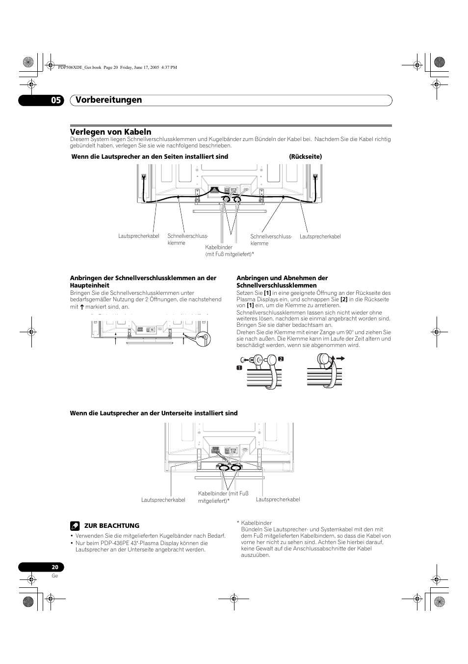 Verlegen von kabeln, Vorbereitungen 05 | Pioneer PDP-506XDE User Manual | Page 176 / 236