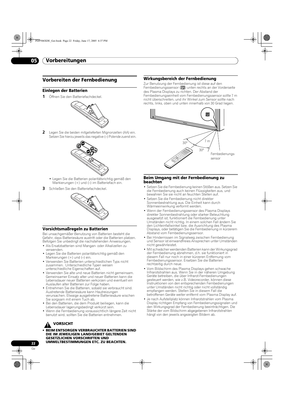 Vorbereiten der fernbedienung, Vorbereitungen 05 | Pioneer PDP-506XDE User Manual | Page 178 / 236