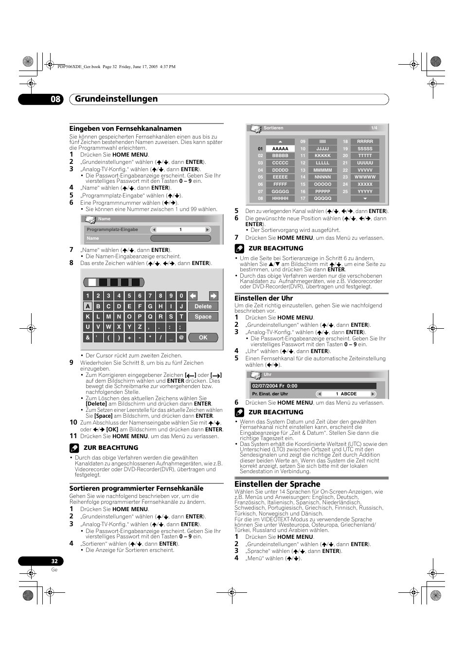 Einstellen der sprache, Grundeinstellungen 08 | Pioneer PDP-506XDE User Manual | Page 188 / 236