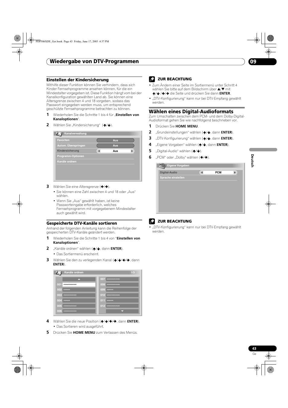 Wählen eines digital-audioformats, Wiedergabe von dtv-programmen 09 | Pioneer PDP-506XDE User Manual | Page 199 / 236