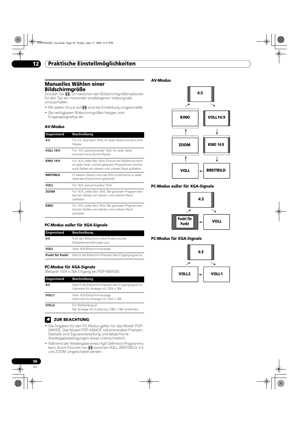 Manuelles wählen einer bildschirmgröße, Praktische einstellmöglichkeiten 12 | Pioneer PDP-506XDE User Manual | Page 212 / 236