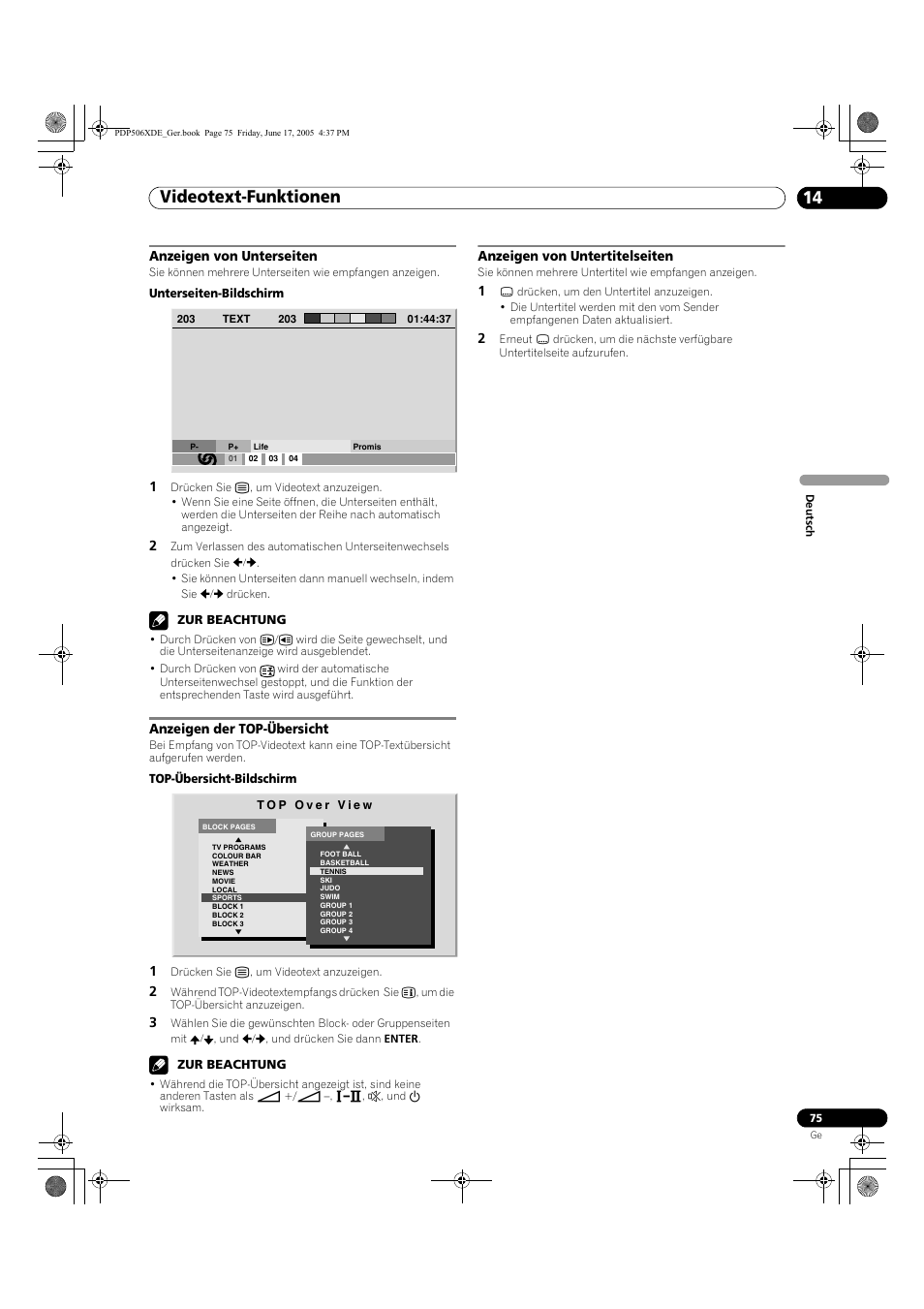Videotext-funktionen 14 | Pioneer PDP-506XDE User Manual | Page 231 / 236