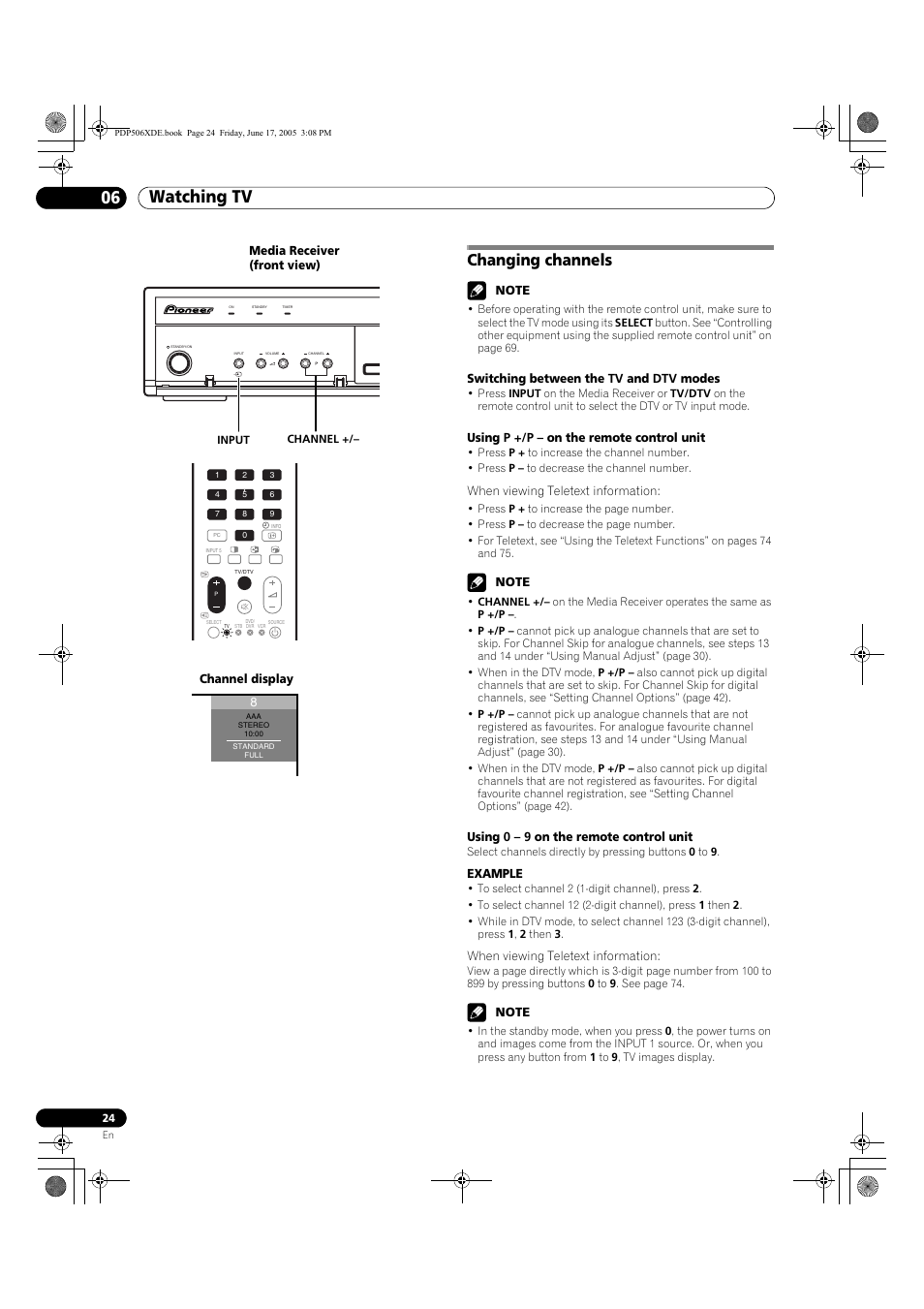 Changing channels, Watching tv 06 | Pioneer PDP-506XDE User Manual | Page 24 / 236