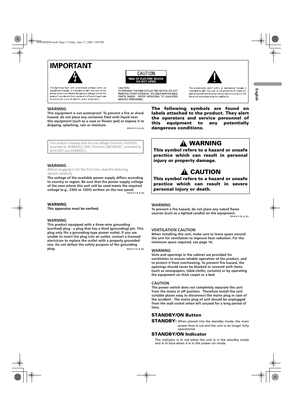 Warning, Caution | Pioneer PDP-506XDE User Manual | Page 3 / 236