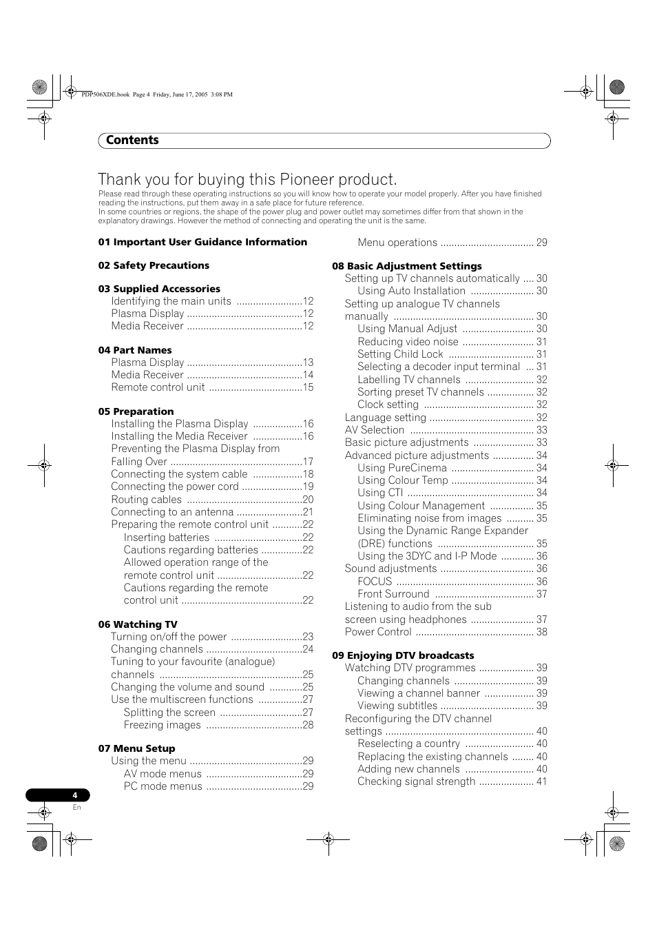 Pdp-506xde pdp-436xde, Operating instructions | Pioneer PDP-506XDE User Manual | Page 4 / 236