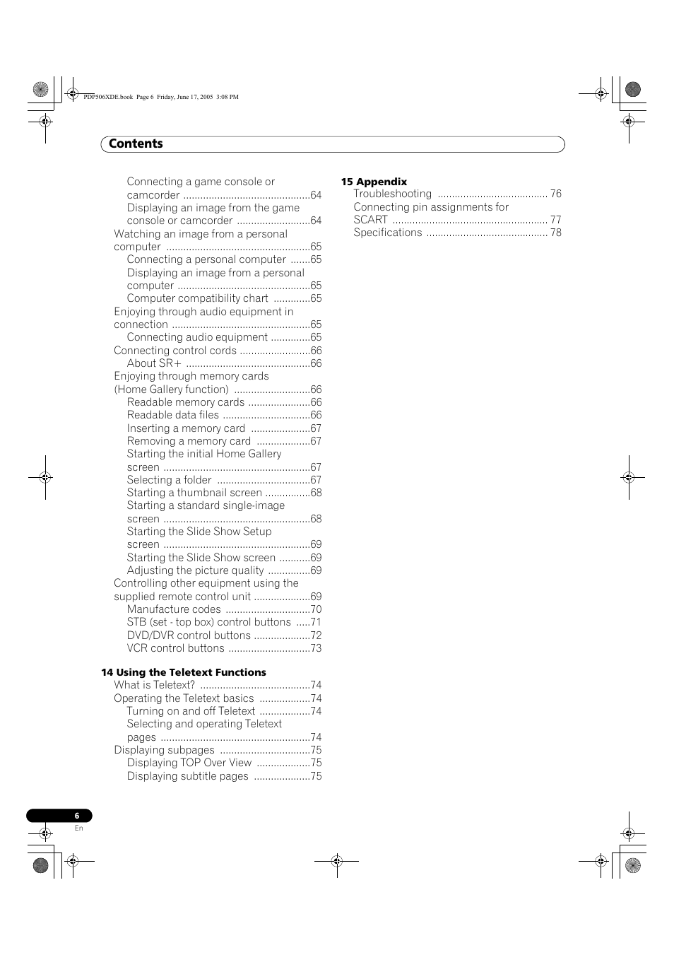 Pioneer PDP-506XDE User Manual | Page 6 / 236