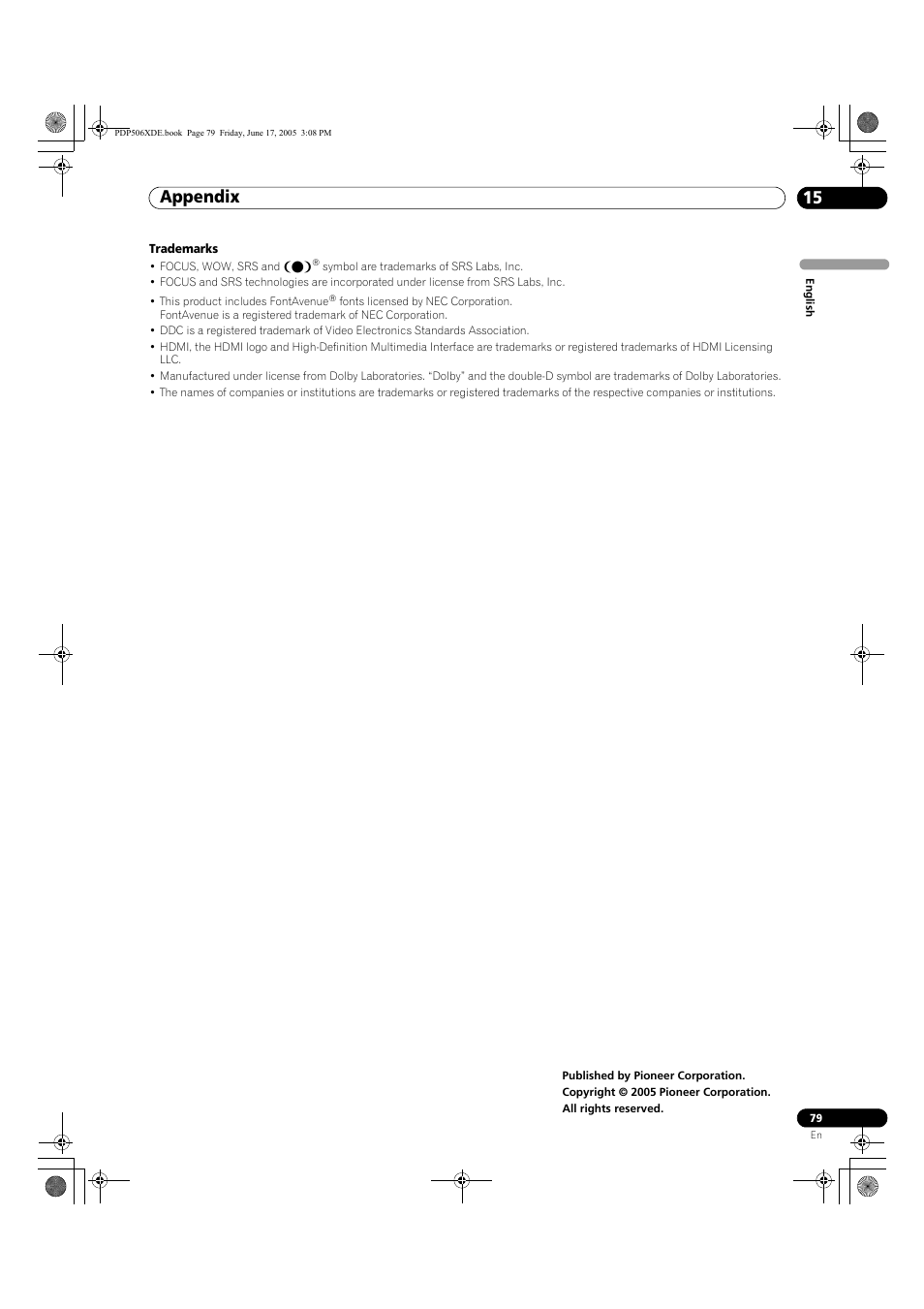 Appendix 15 | Pioneer PDP-506XDE User Manual | Page 79 / 236
