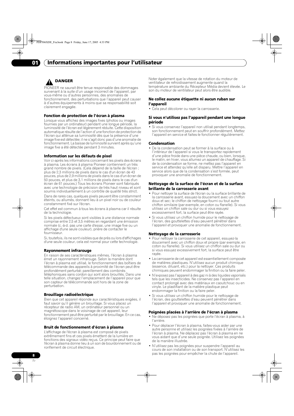 Informations importantes pour l’utilisateur 01 | Pioneer PDP-506XDE User Manual | Page 86 / 236