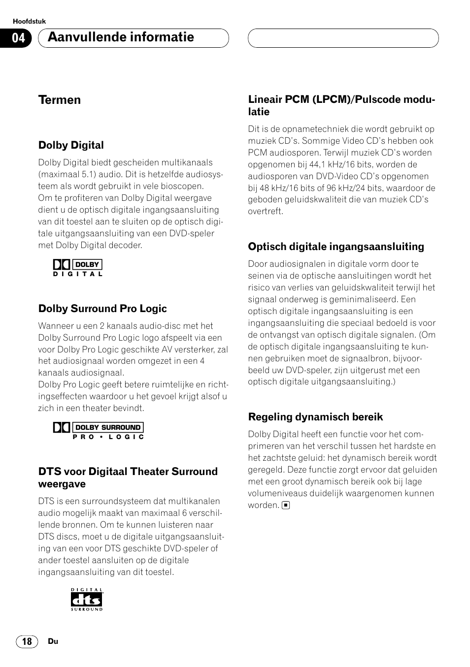 Termen 18, Aanvullende informatie | Pioneer DEQ-P7000 User Manual | Page 108 / 112
