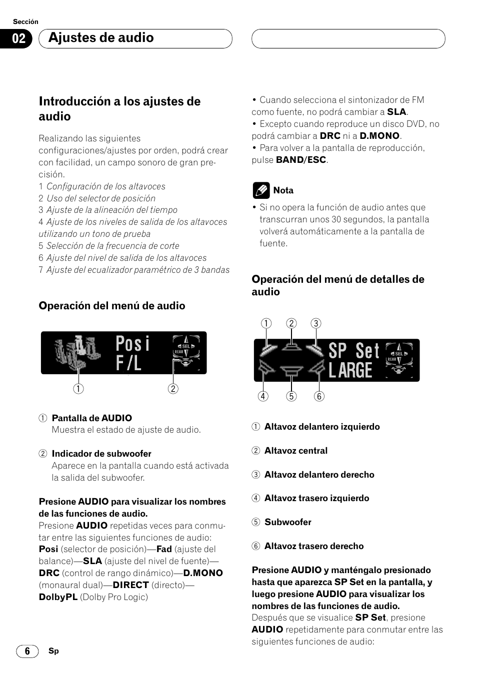 Introducción a los ajustes de audio 6, Audio 6, Ajustes de audio | Introducción a los ajustes de audio | Pioneer DEQ-P7000 User Manual | Page 24 / 112