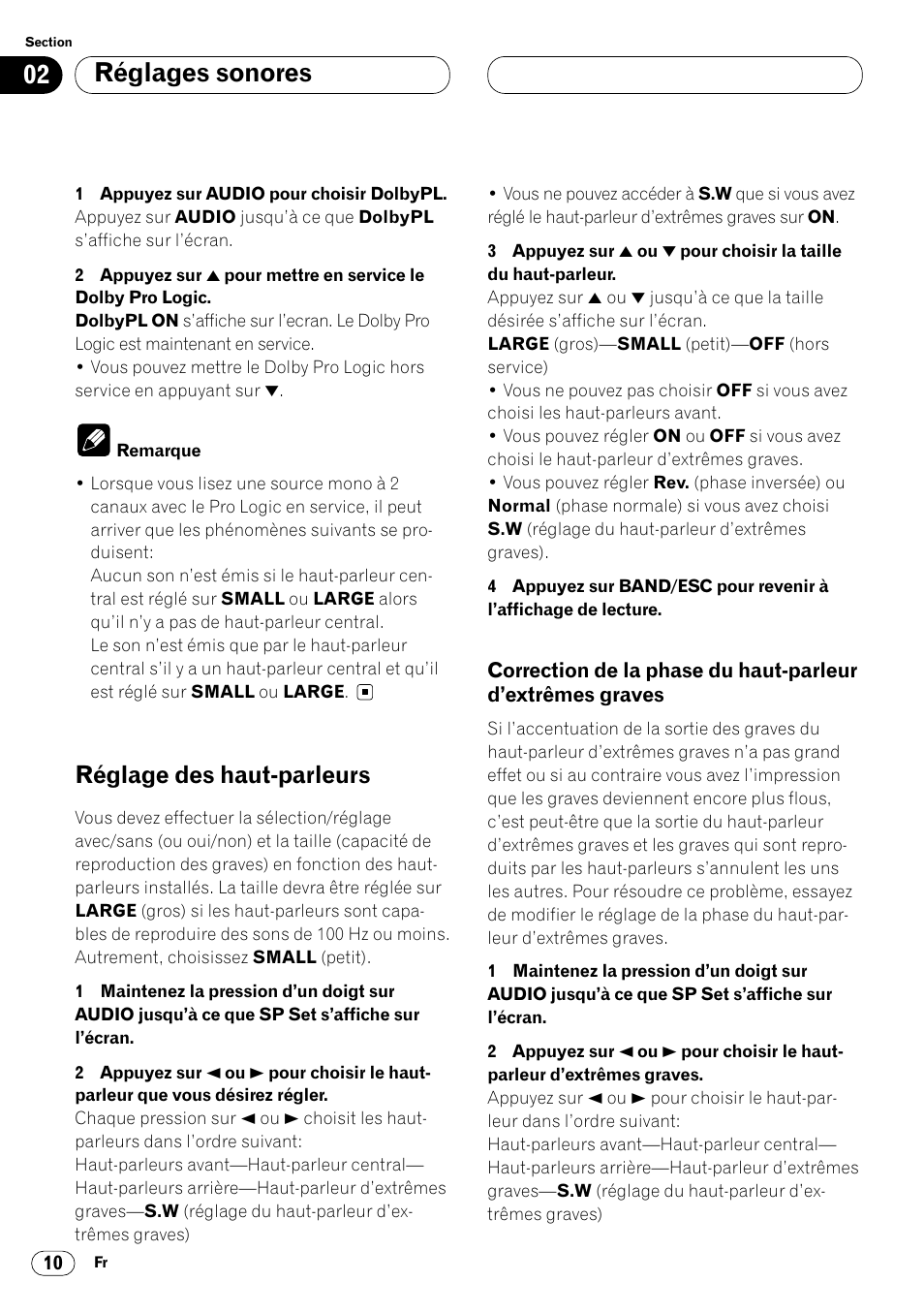 Réglage des haut-parleurs 10, Correction de la phase du haut-parleur, D’extrêmes graves 10 | Réglages sonores, Réglage des haut-parleurs | Pioneer DEQ-P7000 User Manual | Page 64 / 112