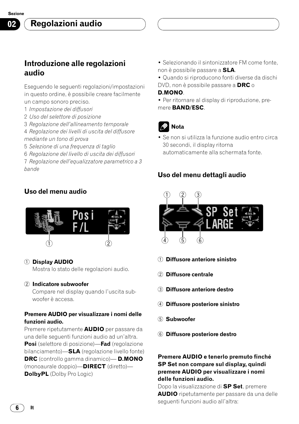 Introduzione alle regolazioni audio 6, Regolazioni audio, Introduzione alle regolazioni audio | Pioneer DEQ-P7000 User Manual | Page 78 / 112