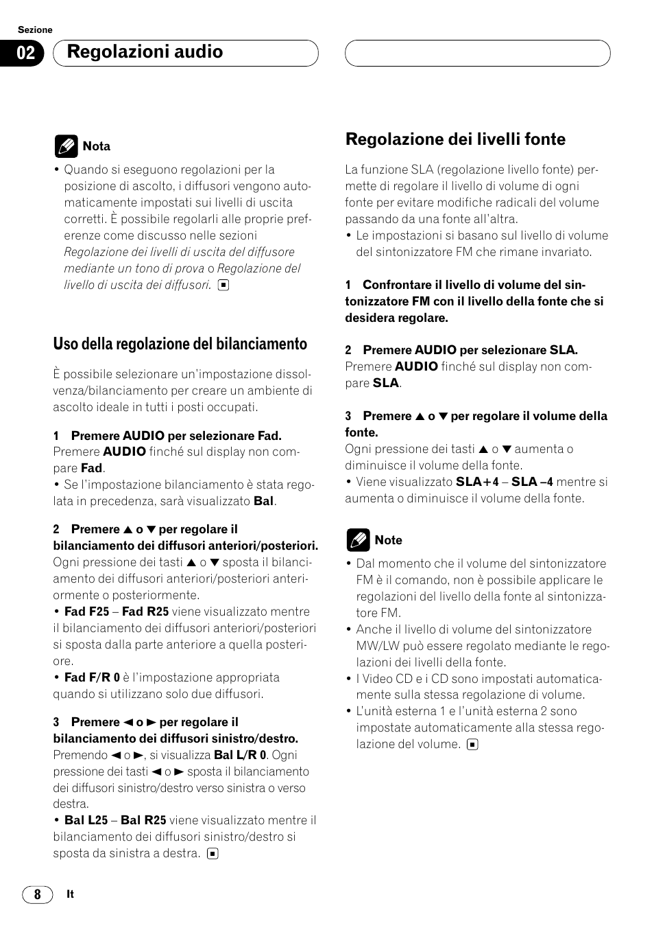 Regolazioni audio, Uso della regolazione del bilanciamento, Regolazione dei livelli fonte | Pioneer DEQ-P7000 User Manual | Page 80 / 112