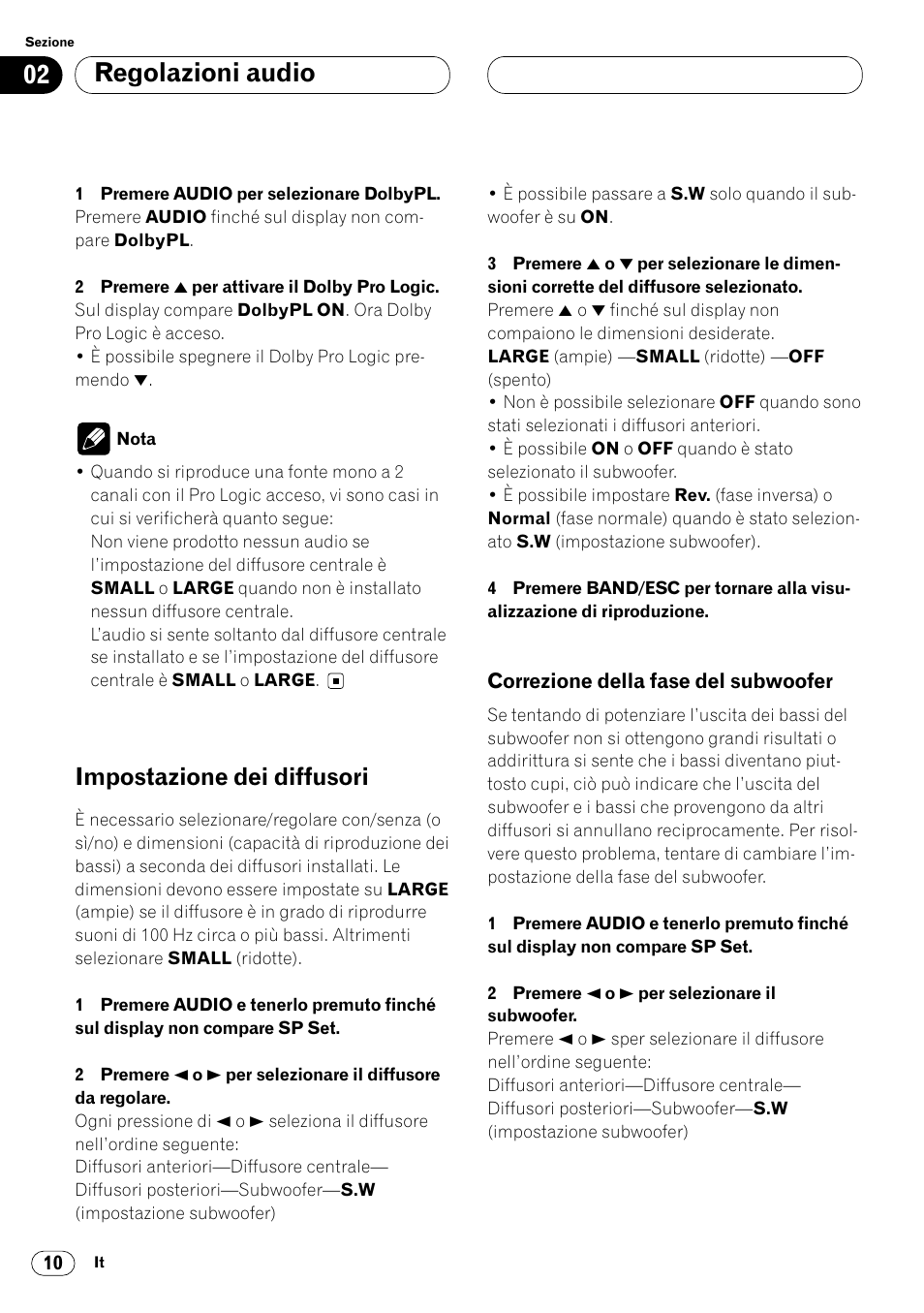 Impostazione dei diffusori 10, Correzione della fase del subwoofer 10, Regolazioni audio | Impostazione dei diffusori | Pioneer DEQ-P7000 User Manual | Page 82 / 112