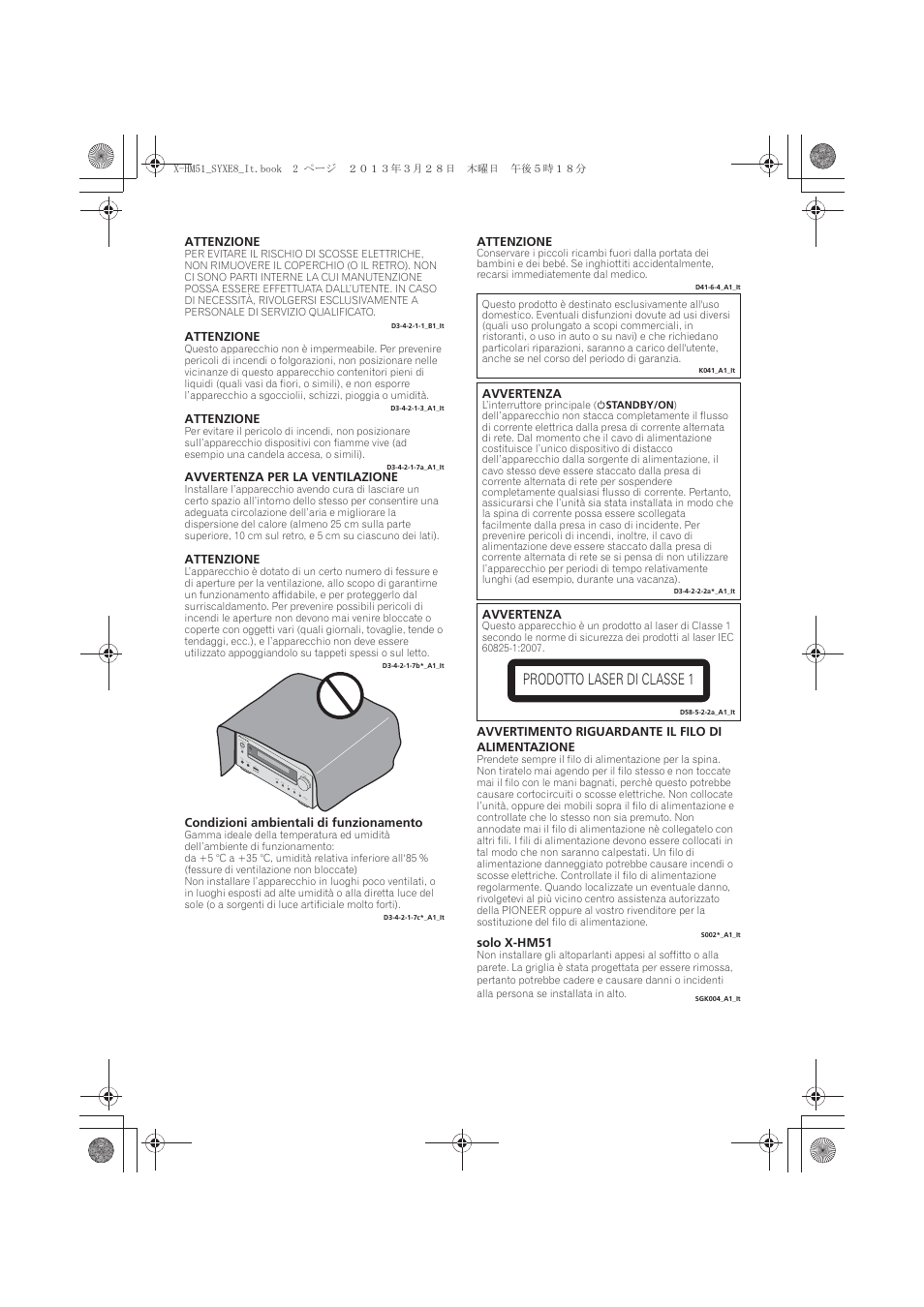 Prodotto laser di classe 1 | Pioneer X-HM51-S User Manual | Page 110 / 256