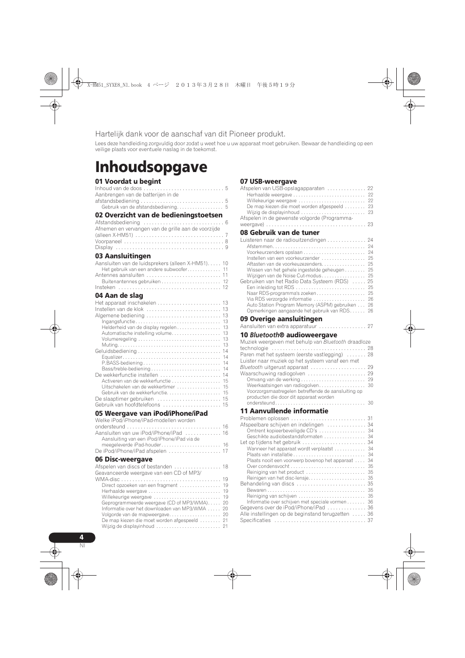 Handleiding, Inhoudsopgave | Pioneer X-HM51-S User Manual | Page 148 / 256