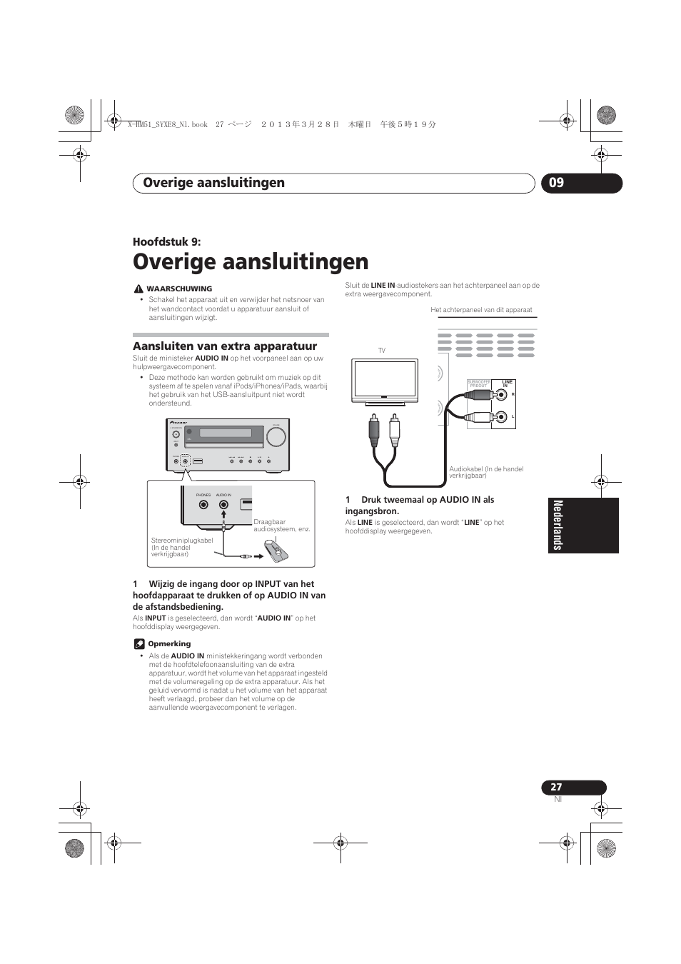 09 overige aansluitingen, Aansluiten van extra apparatuur, Overige aansluitingen | Overige aansluitingen 09, Hoofdstuk 9, Timer | Pioneer X-HM51-S User Manual | Page 171 / 256