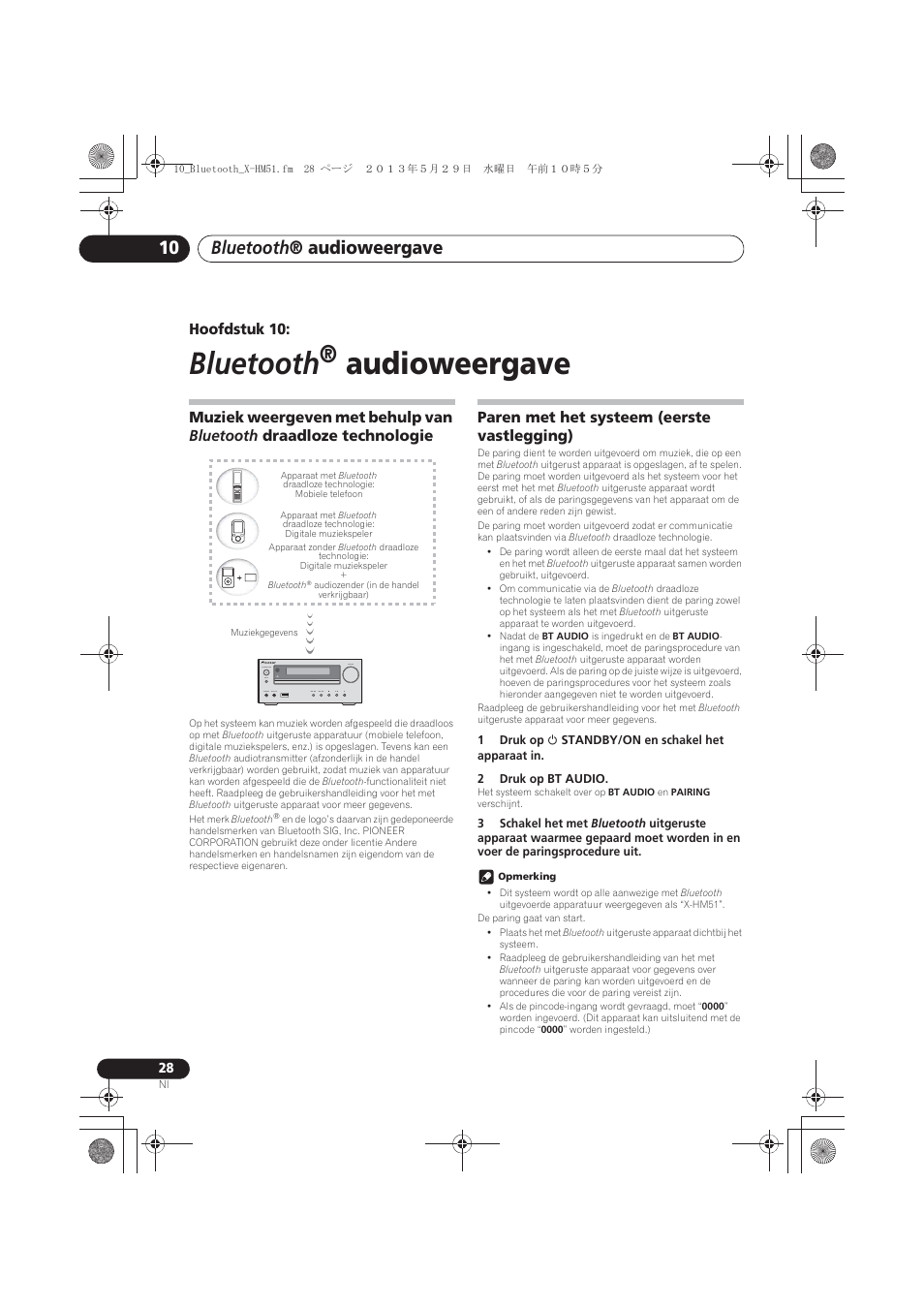 10 bluetooth ® audioweergave, Technologie, Paren met het systeem (eerste vastlegging) | Bluetooth, Audioweergave, Bluetooth ® audioweergave, Hoofdstuk 10 | Pioneer X-HM51-S User Manual | Page 172 / 256