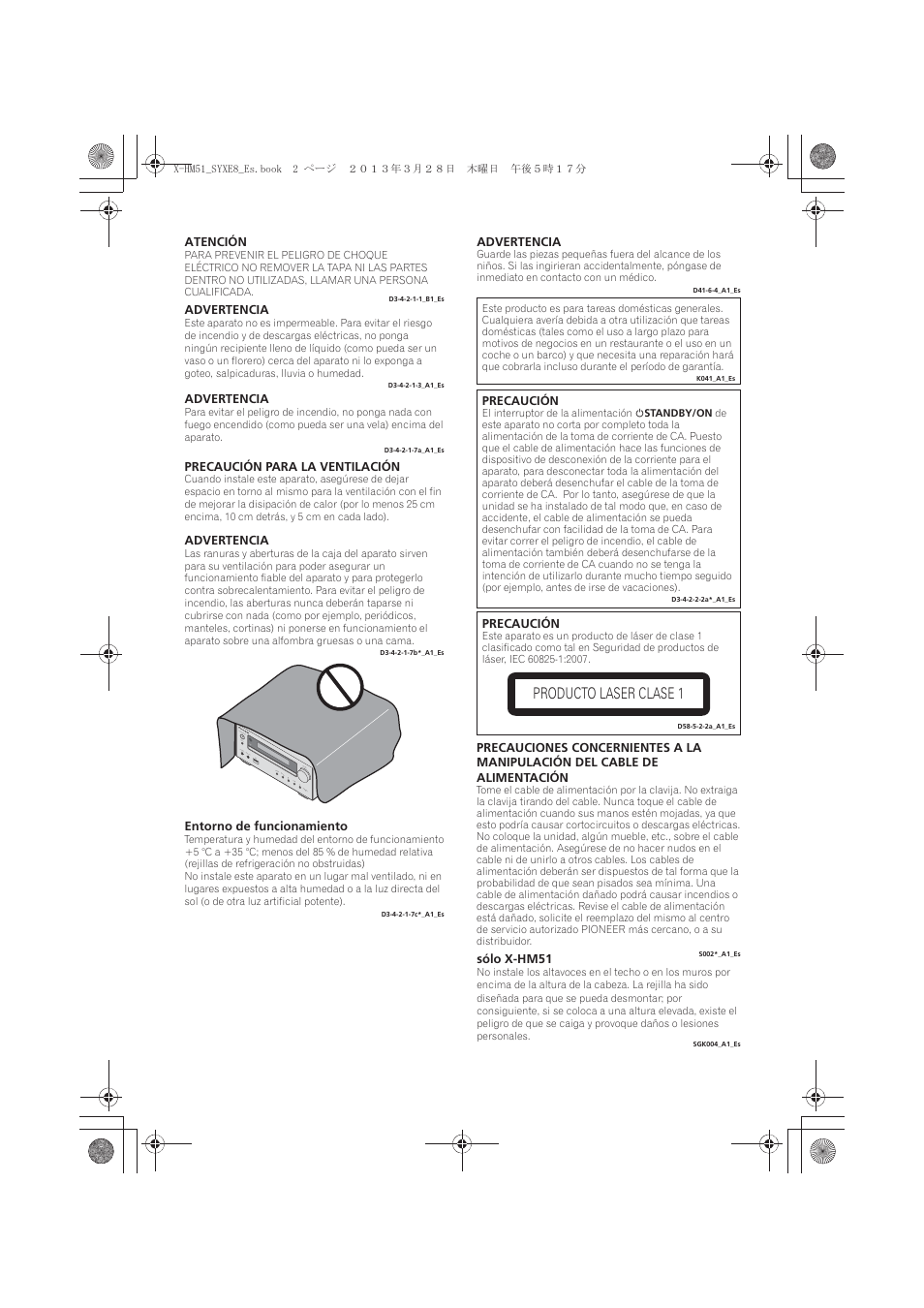 Producto laser clase 1 | Pioneer X-HM51-S User Manual | Page 182 / 256