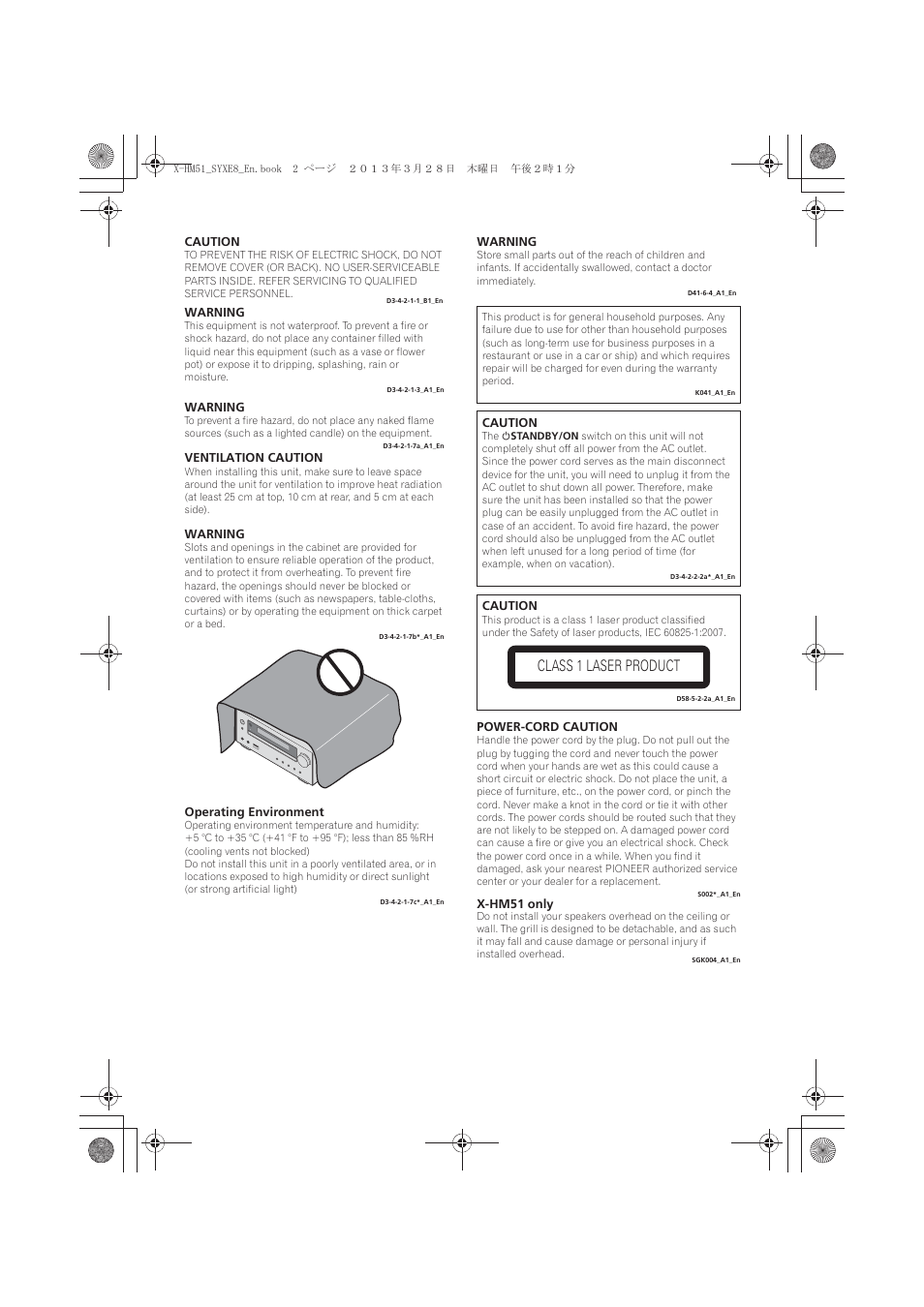 Class 1 laser product | Pioneer X-HM51-S User Manual | Page 2 / 256