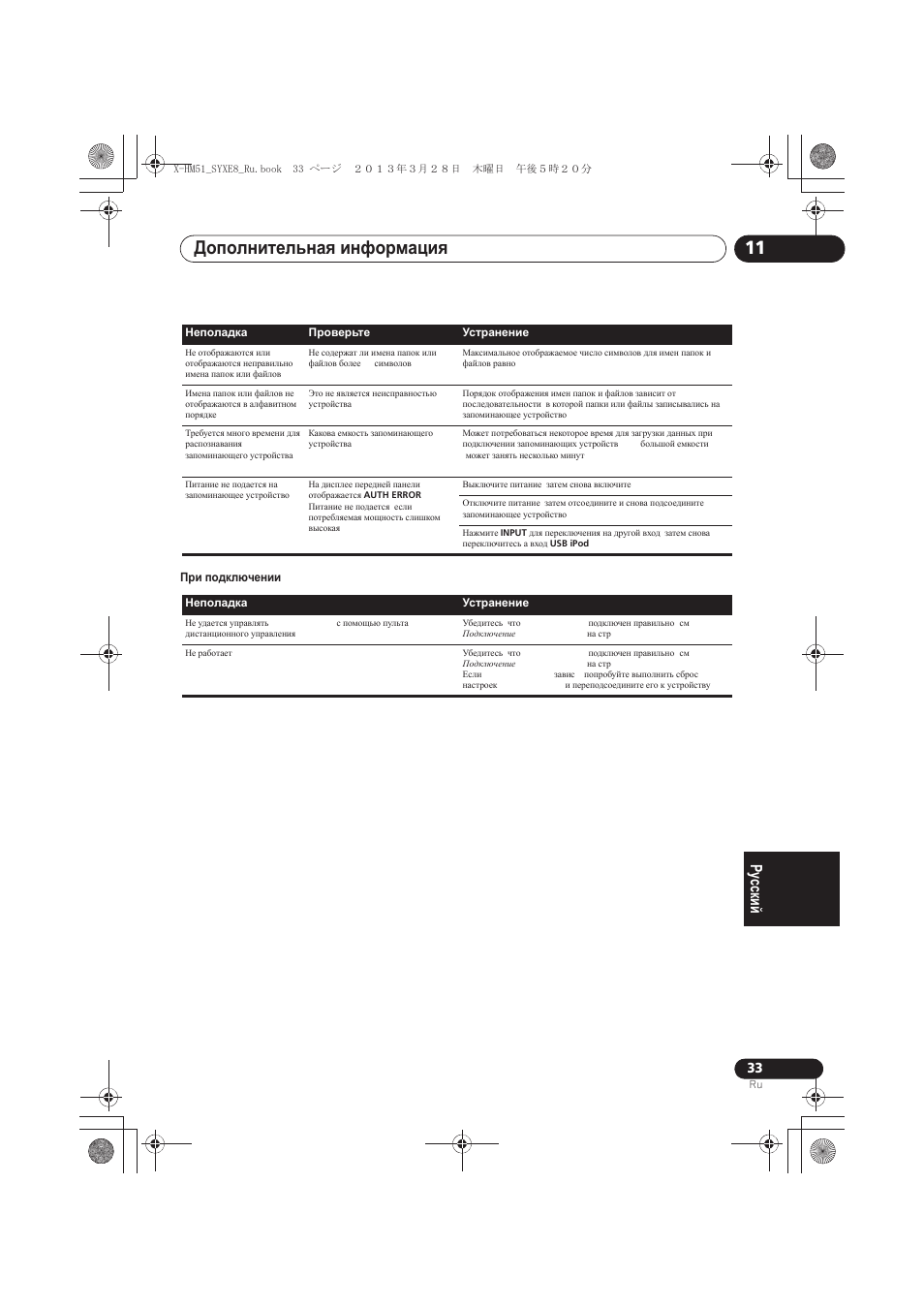 Ⱦɨɩɨɥɧɢɬɟɥɶɧɚɹ ɢɧɮɨɪɦɚɰɢɹ 11 | Pioneer X-HM51-S User Manual | Page 249 / 256