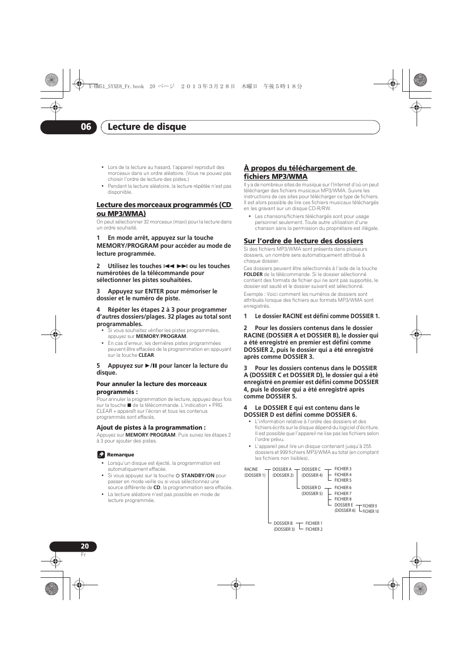 Lecture des morceaux programmés (cd ou mp3, Wma), À propos du téléchargement de fichiers mp3 | Sur l’ordre de lecture des dossiers, Lecture de disque 06 | Pioneer X-HM51-S User Manual | Page 56 / 256