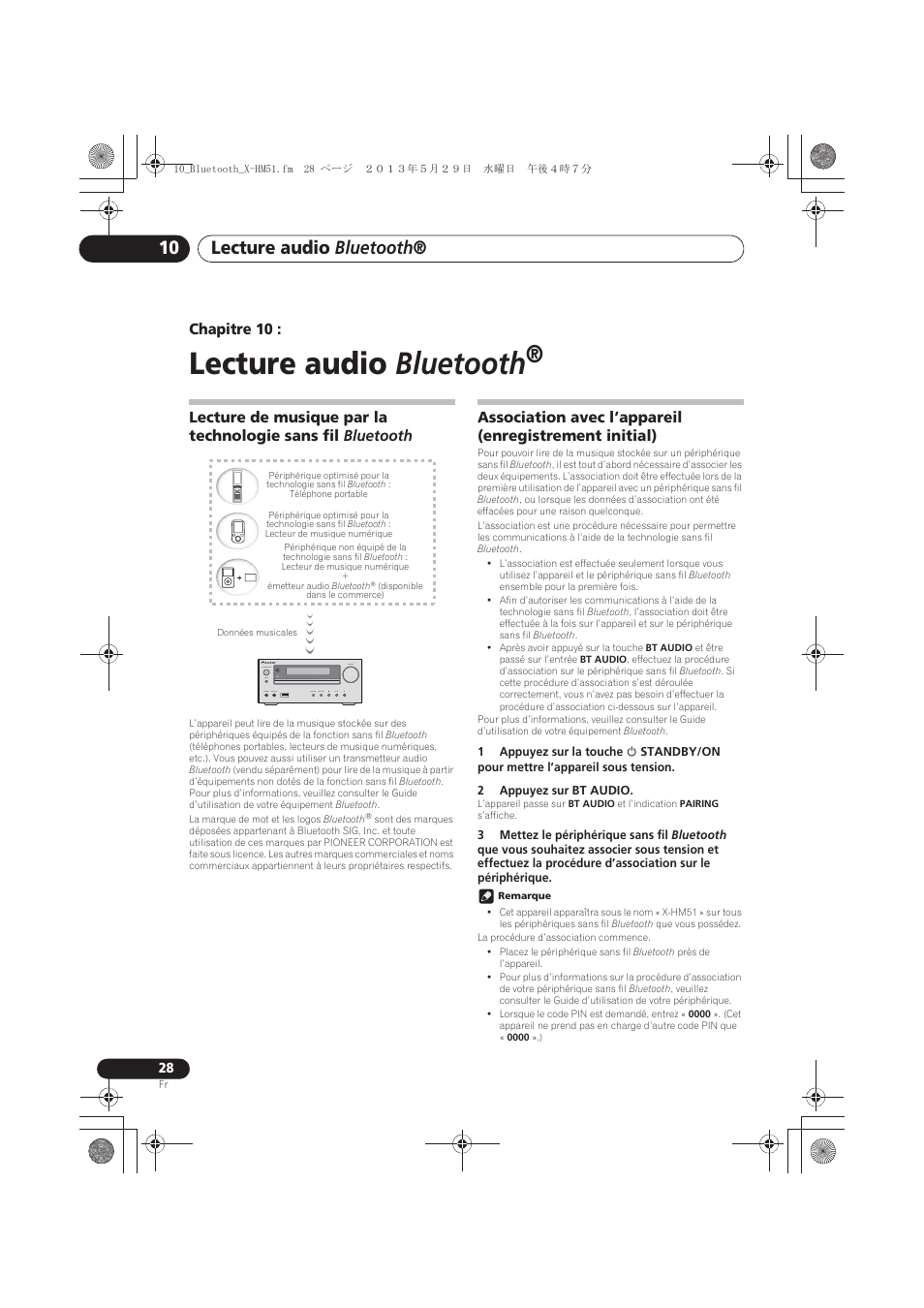 10 lecture audio bluetooth, Lecture de musique par la technologie sans fil, Bluetooth | Lecture audio bluetooth, Chapitre 10 | Pioneer X-HM51-S User Manual | Page 64 / 256