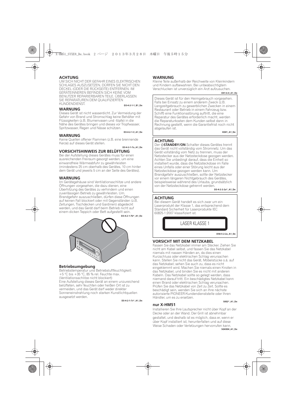 Laser klasse 1 | Pioneer X-HM51-S User Manual | Page 74 / 256