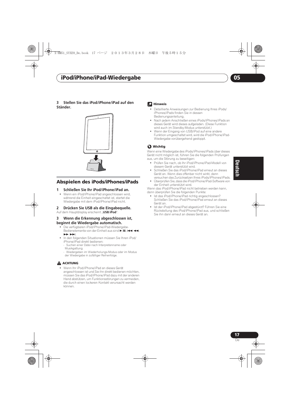 Abspielen des ipods/iphones/ipads, Ipod/iphone/ipad-wiedergabe 05 | Pioneer X-HM51-S User Manual | Page 89 / 256