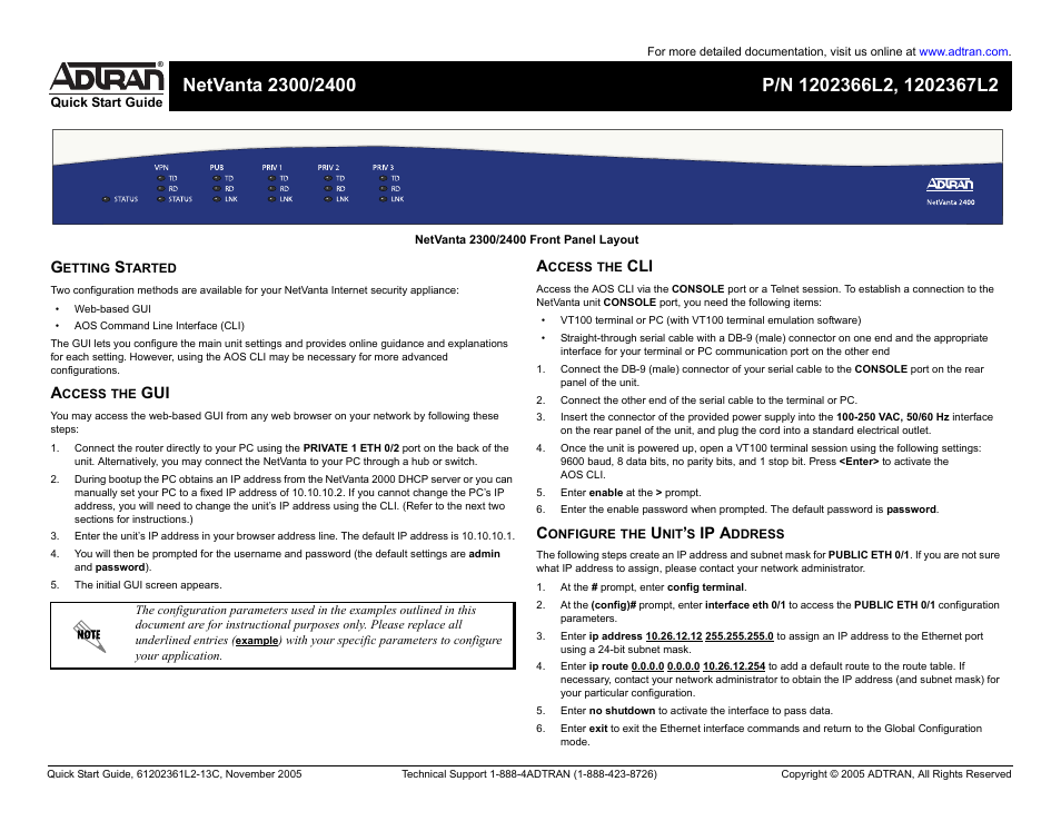 ADTRAN NetVanta 2400 User Manual | 2 pages