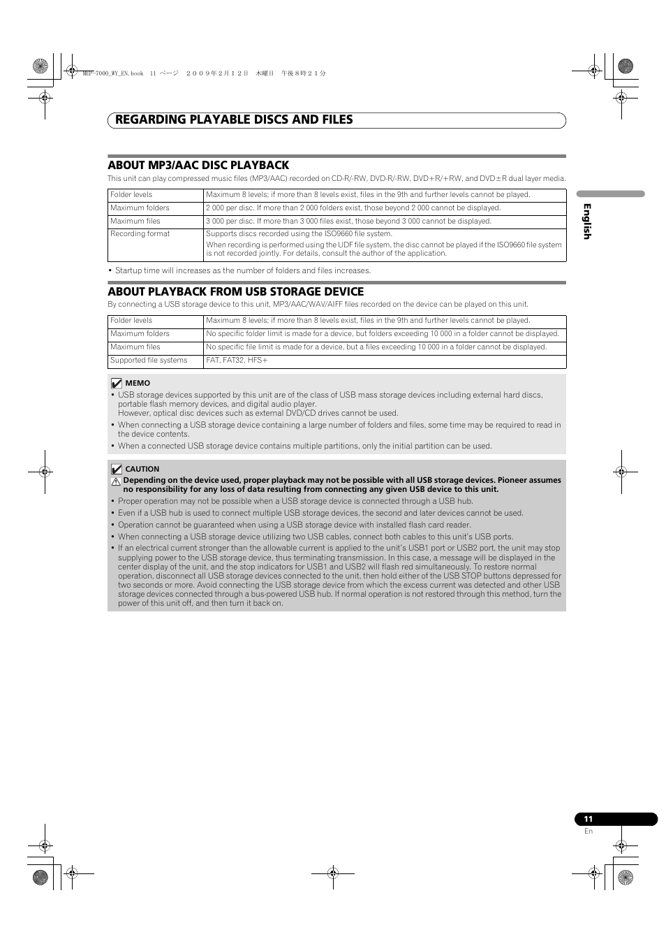 About mp3/aac disc playback, About playback from usb storage device, Regarding playable discs and files | Pioneer MEP-7000 User Manual | Page 11 / 208