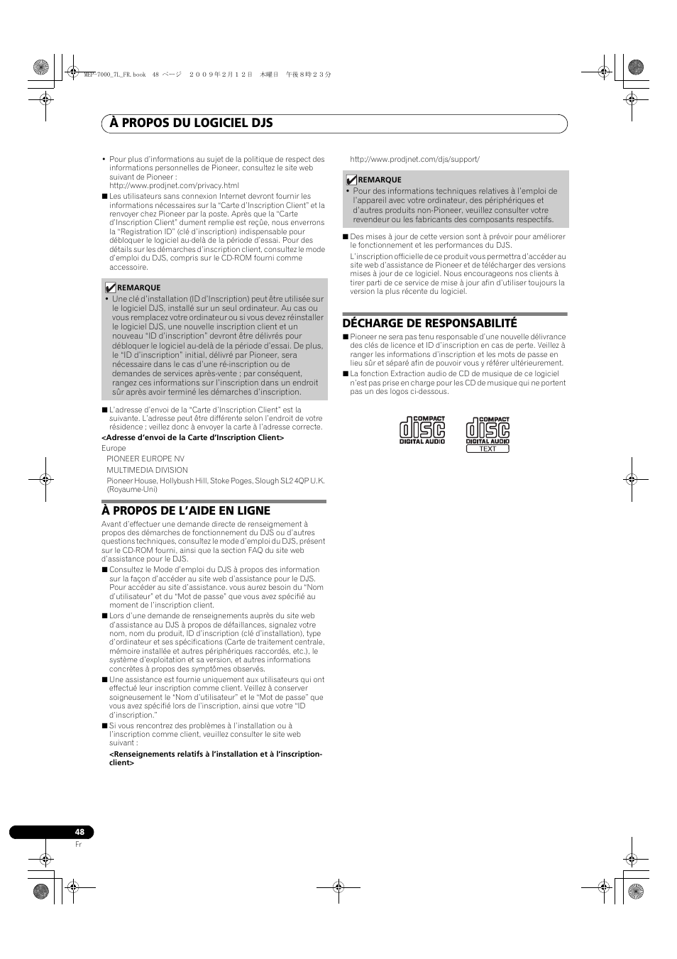 À propos de l’aide en ligne, Décharge de responsabilité, À propos du logiciel djs | Pioneer MEP-7000 User Manual | Page 116 / 208