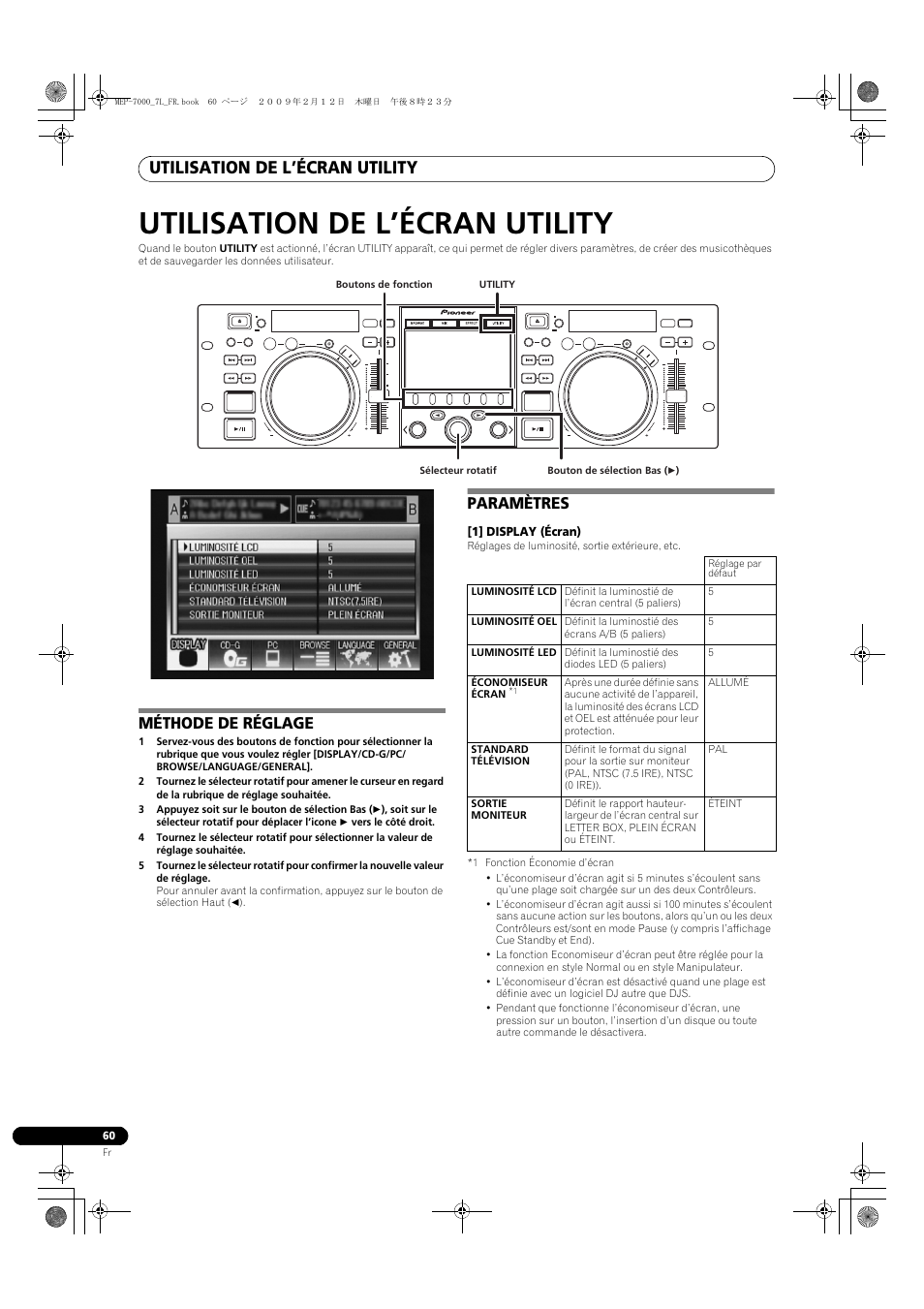 Utilisation de l’écran utility, Méthode de réglage, Paramètres | Méthode de réglage paramètres | Pioneer MEP-7000 User Manual | Page 128 / 208