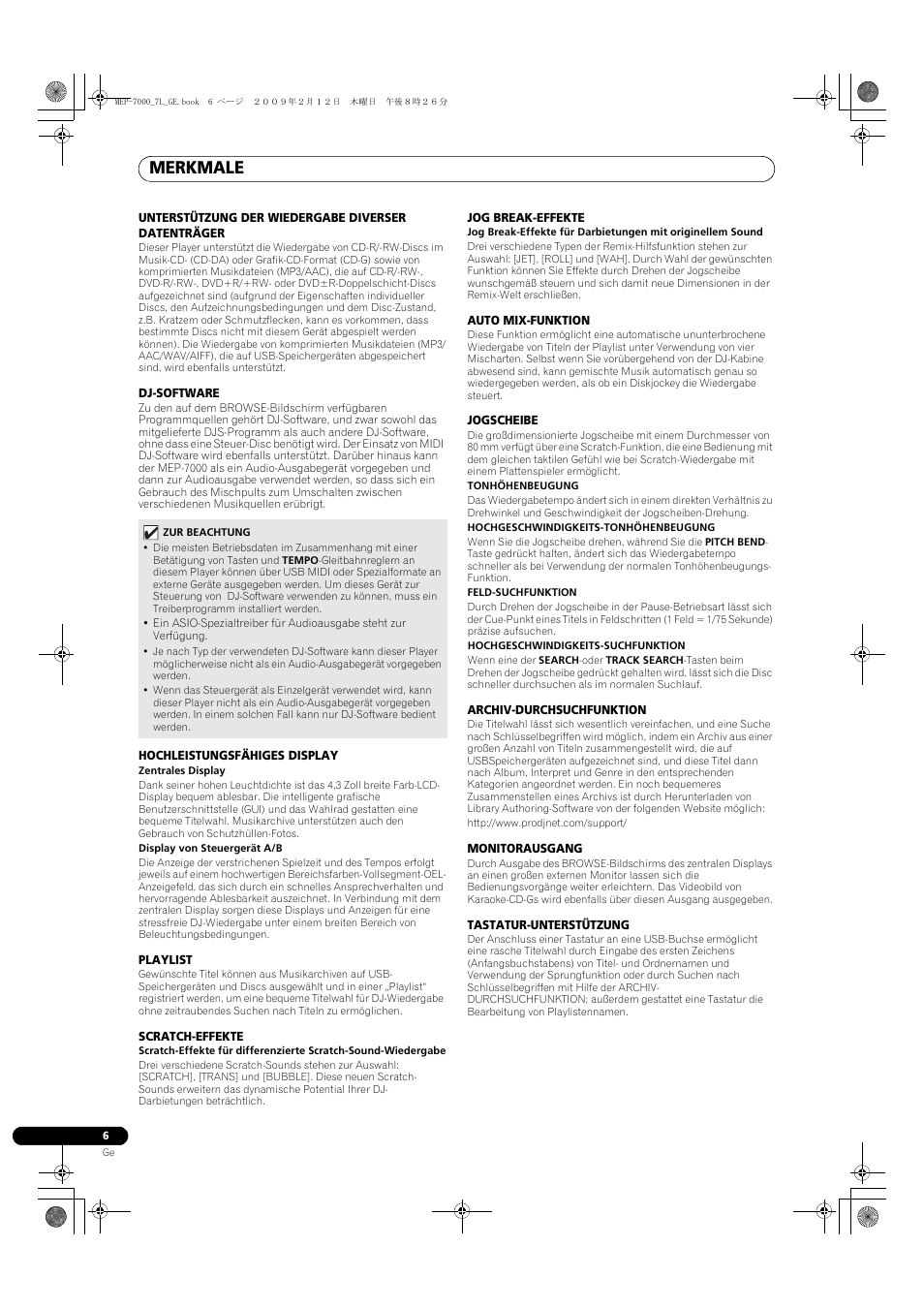 Merkmale | Pioneer MEP-7000 User Manual | Page 142 / 208