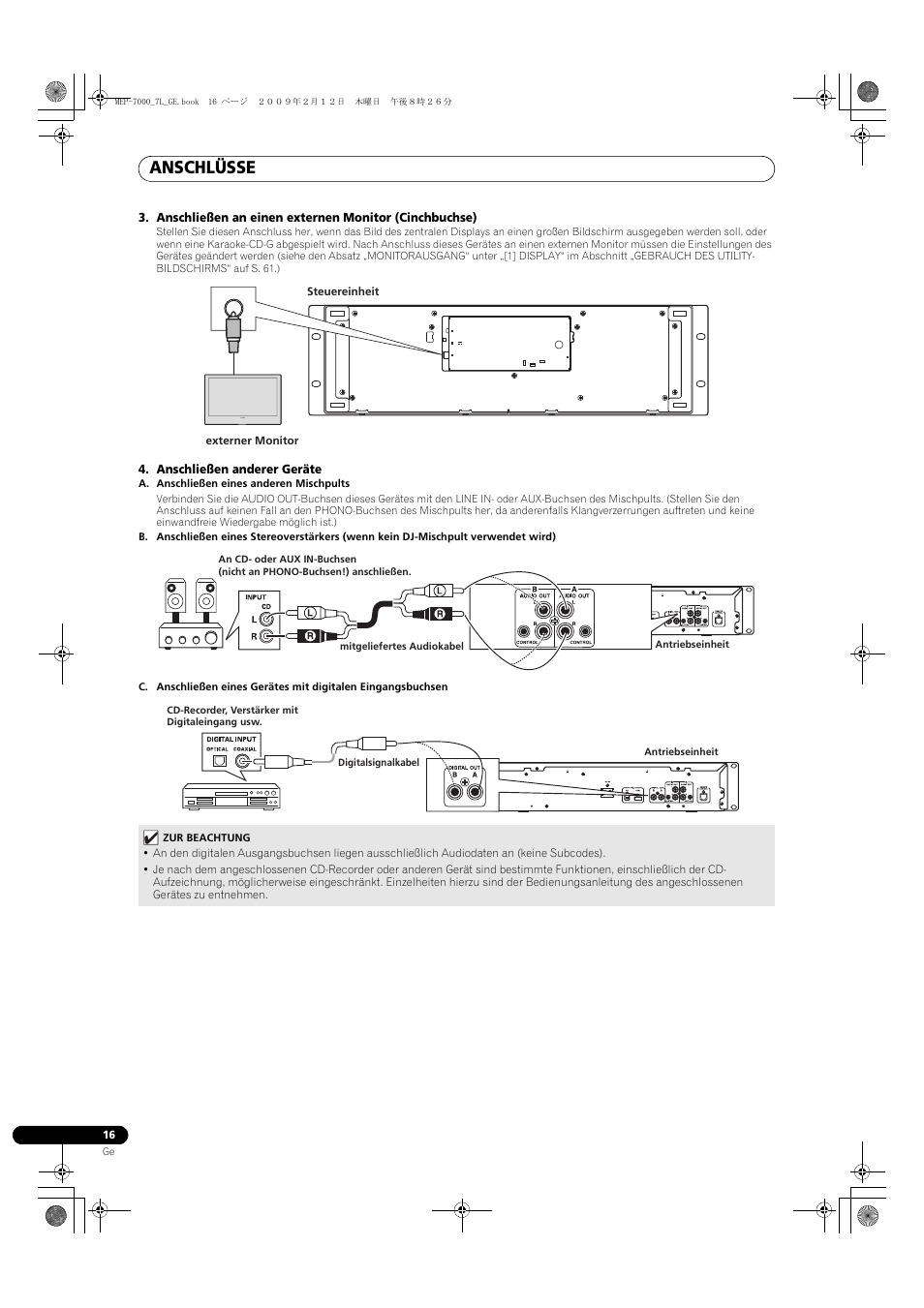 Anschlüsse, Anschließen anderer geräte | Pioneer MEP-7000 User Manual | Page 152 / 208