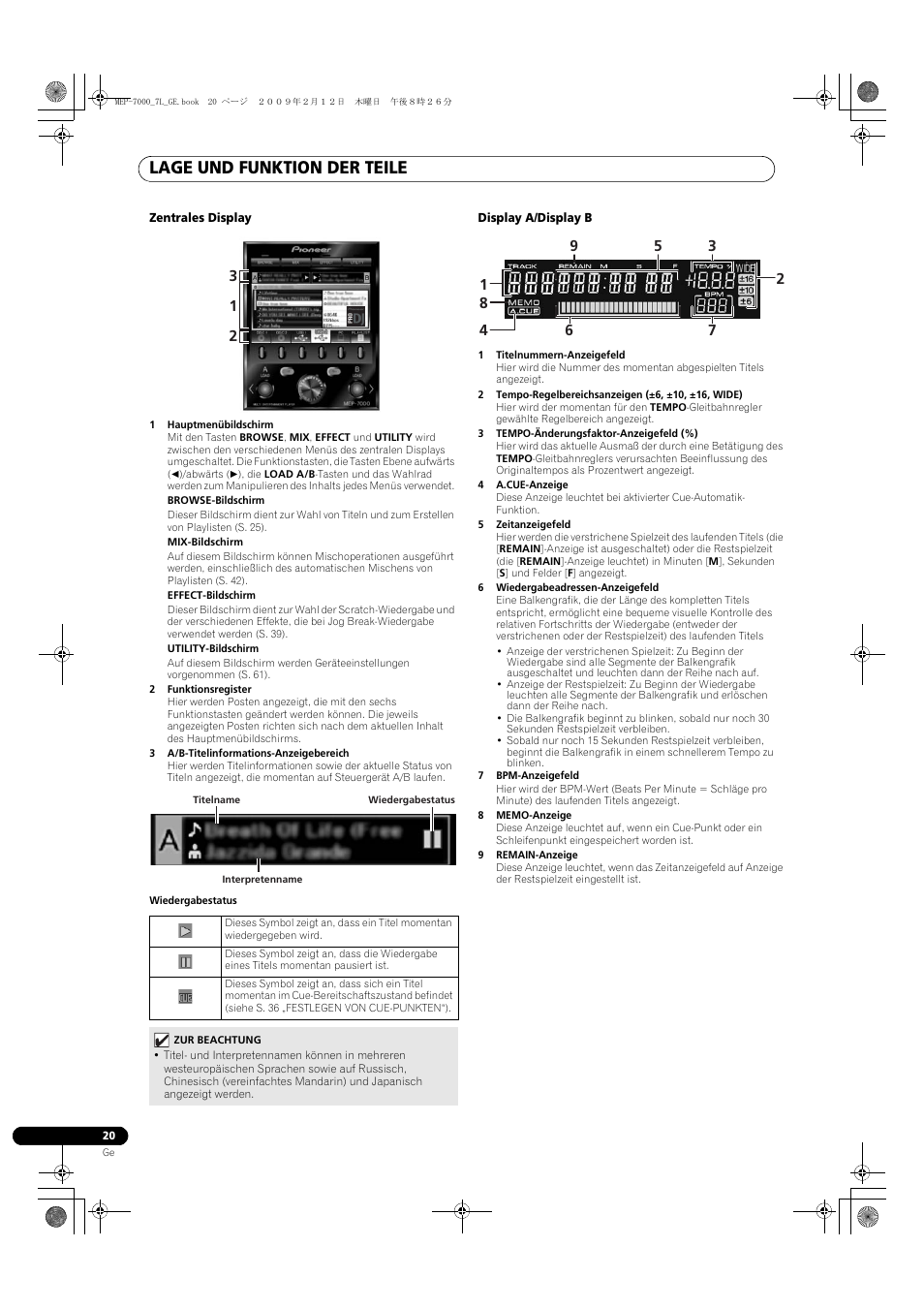 Lage und funktion der teile | Pioneer MEP-7000 User Manual | Page 156 / 208
