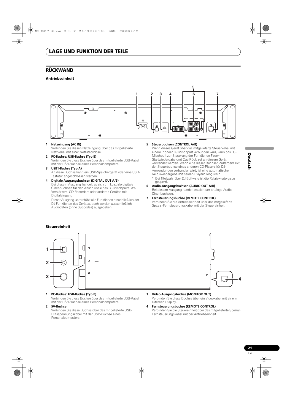 Rückwand, Lage und funktion der teile | Pioneer MEP-7000 User Manual | Page 157 / 208