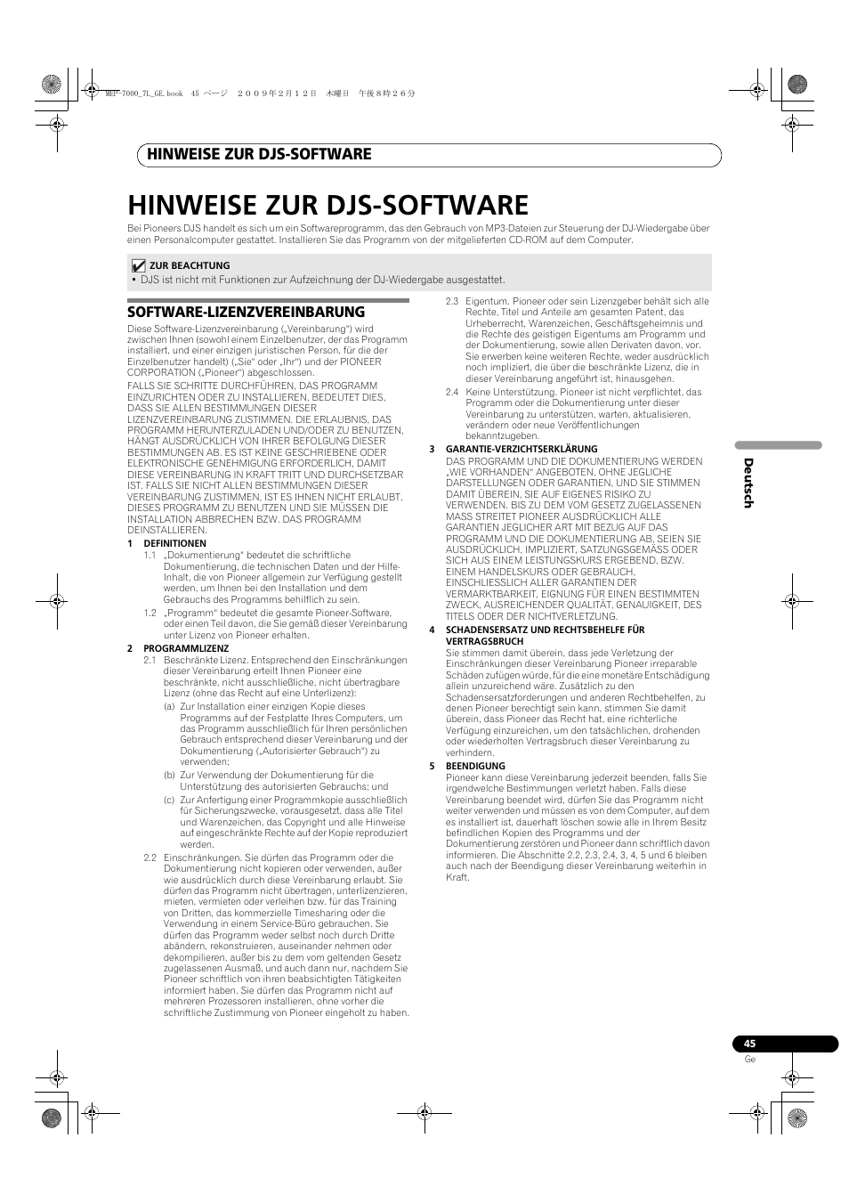 Hinweise zur djs-software, Software-lizenzvereinbarung | Pioneer MEP-7000 User Manual | Page 181 / 208