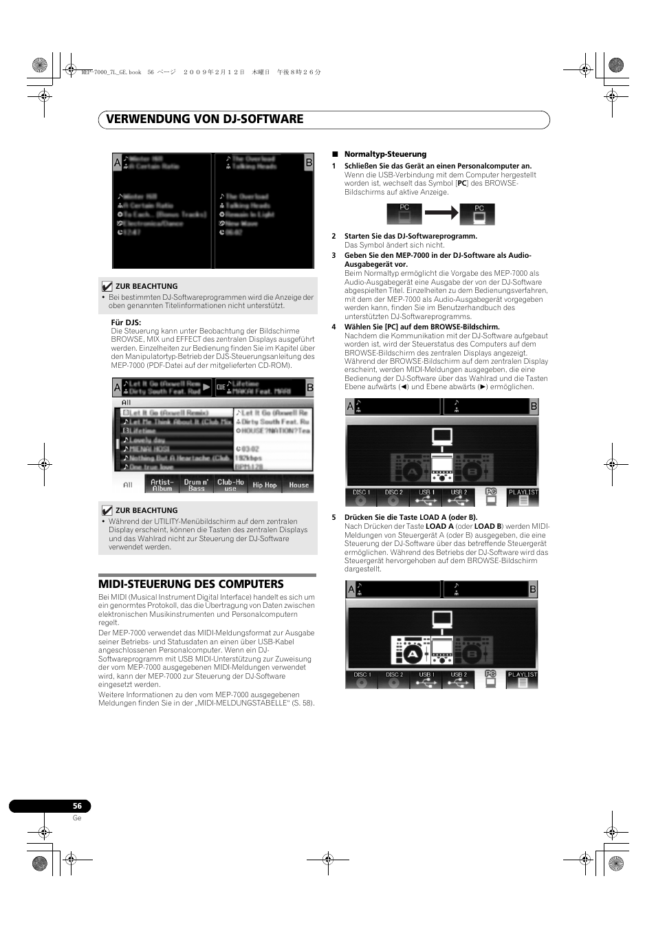 Midi-steuerung des computers, Verwendung von dj-software | Pioneer MEP-7000 User Manual | Page 192 / 208