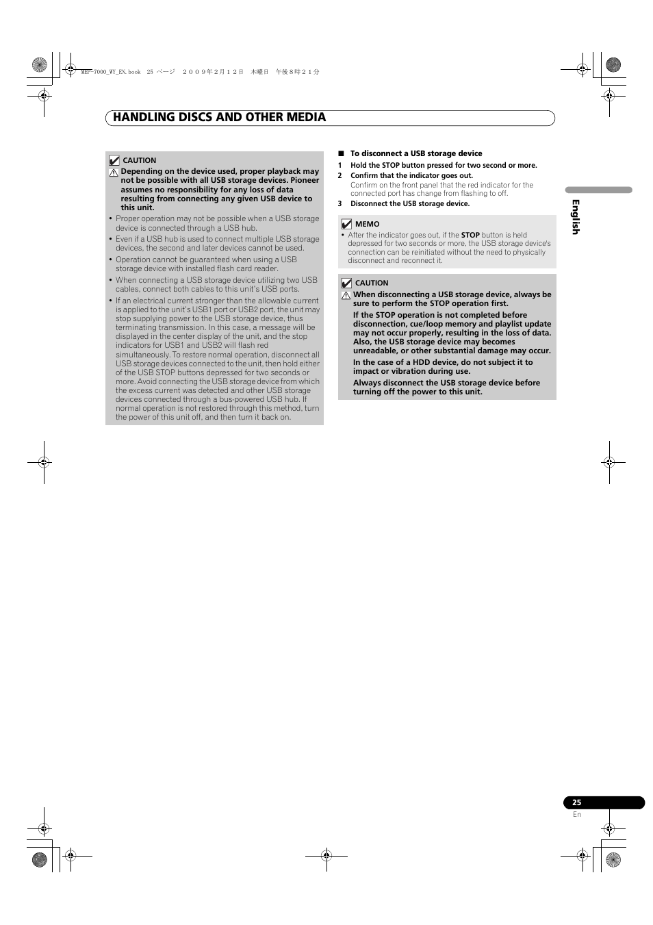 To disconnect a usb storage device, 2 confirm that the indicator goes out, 3 disconnect the usb storage device | Handling discs and other media | Pioneer MEP-7000 User Manual | Page 25 / 208