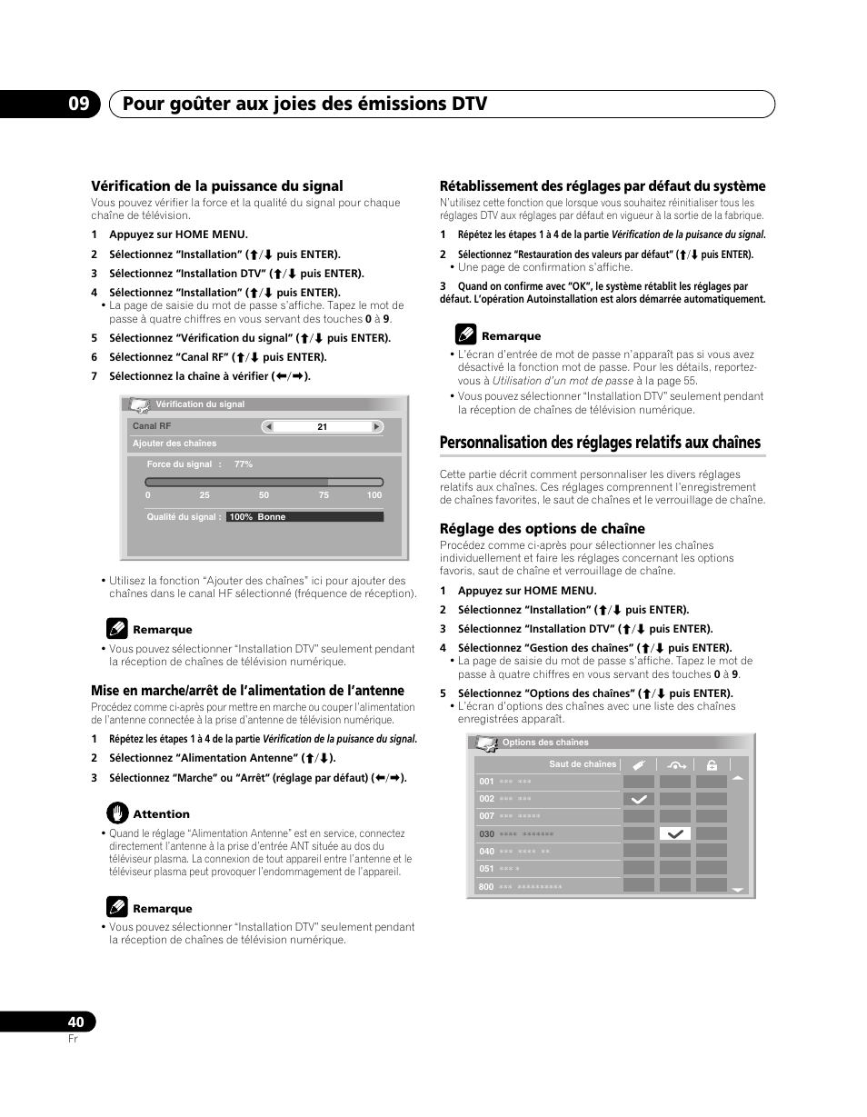 Personnalisation des réglages relatifs aux chaînes, Pour goûter aux joies des émissions dtv 09 | Pioneer PDP-SX5080D User Manual | Page 118 / 236
