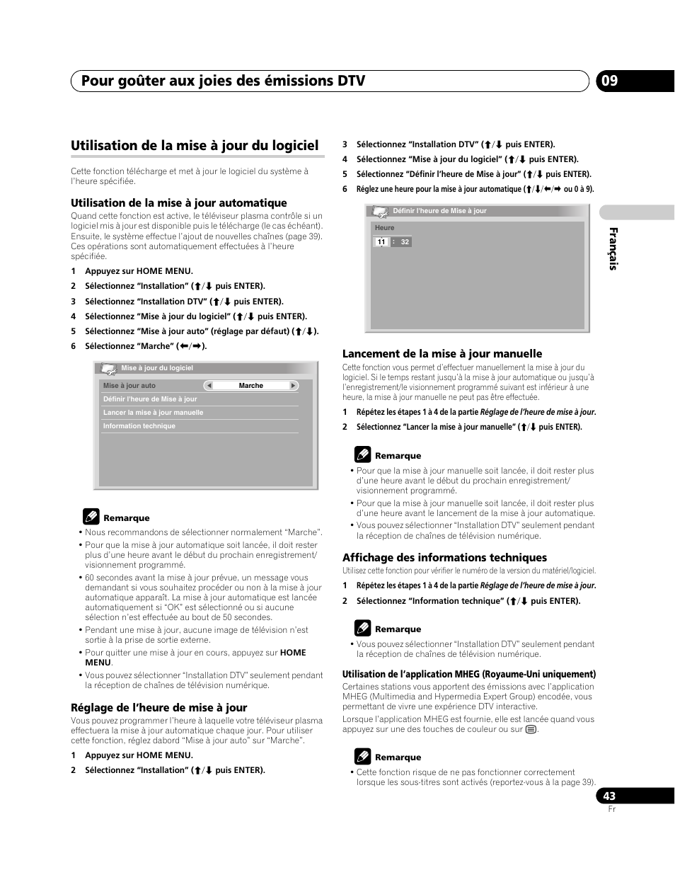 Utilisation de la mise à jour du logiciel, Pour goûter aux joies des émissions dtv 09 | Pioneer PDP-SX5080D User Manual | Page 121 / 236