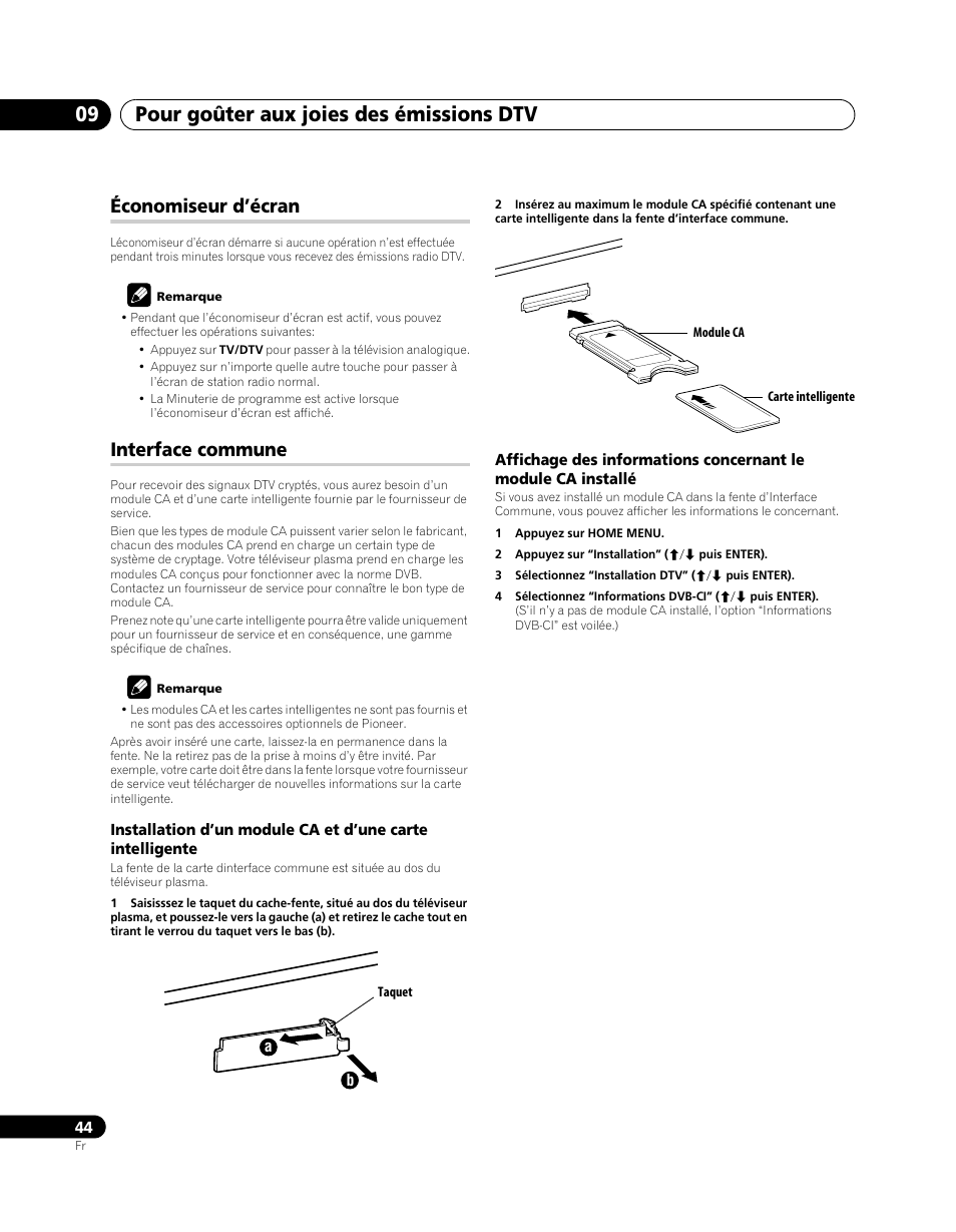 Économiseur d’écran interface commune, Pour goûter aux joies des émissions dtv 09, Économiseur d’écran | Interface commune | Pioneer PDP-SX5080D User Manual | Page 122 / 236